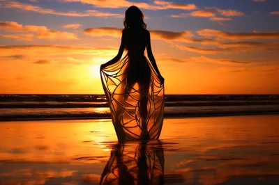 Silhouette Of A Woman In A Sheer Patterned Dress