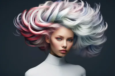 Portrait Of A Woman With Vibrant Multi Colored Hair