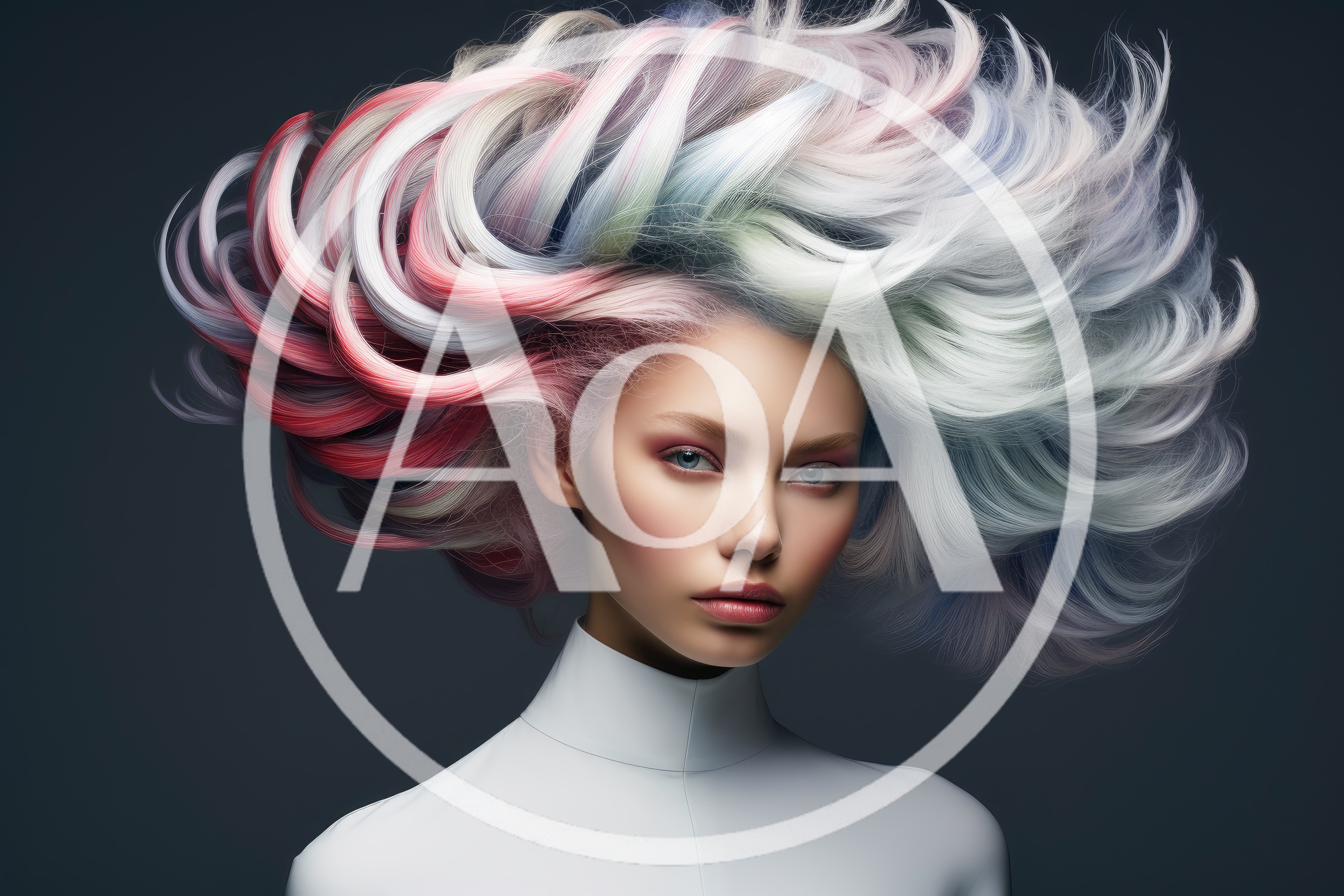 Portrait Of A Woman With Vibrant Multi Colored Hair