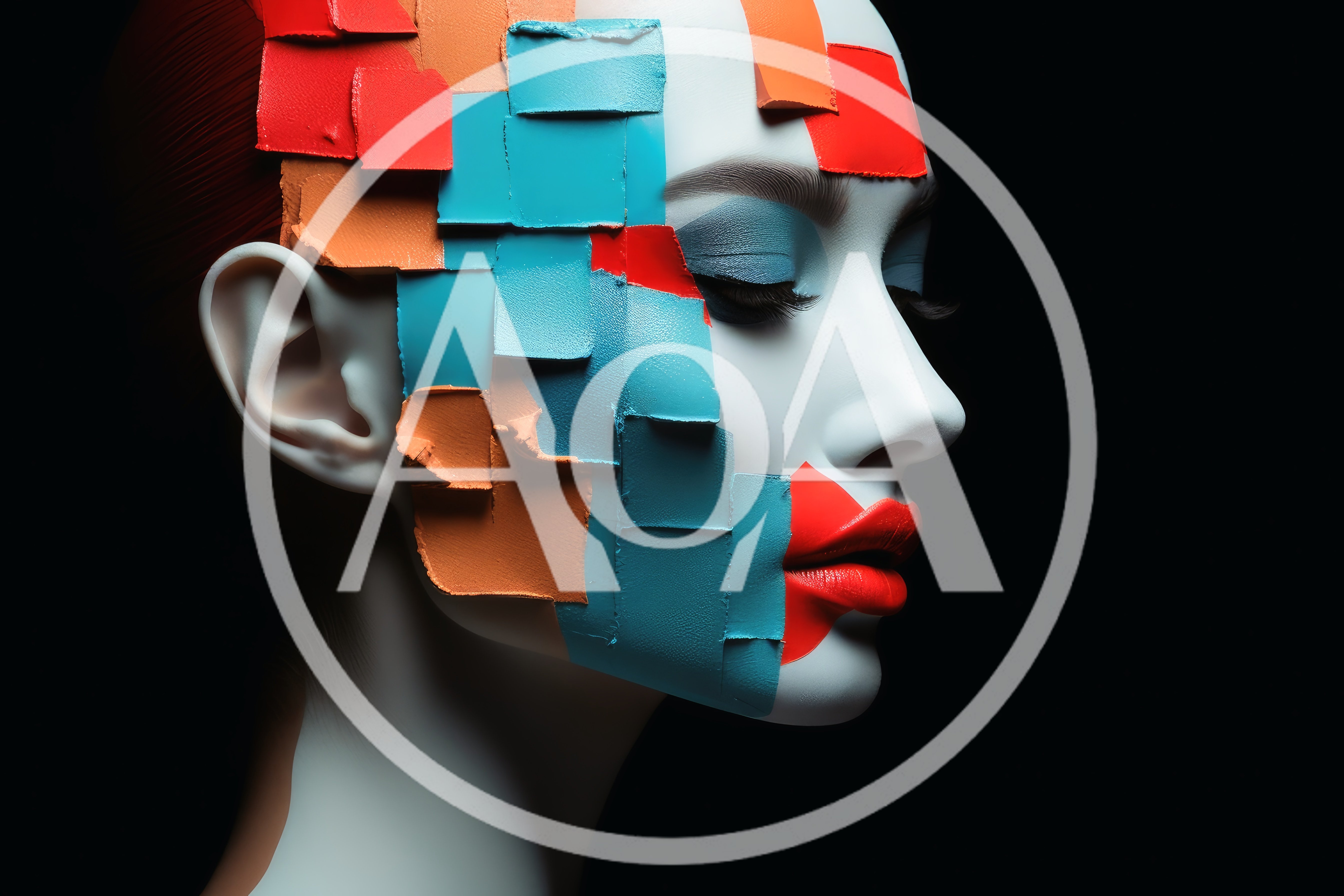 Abstract Portrait Of Woman With Geometric Paint Blocks