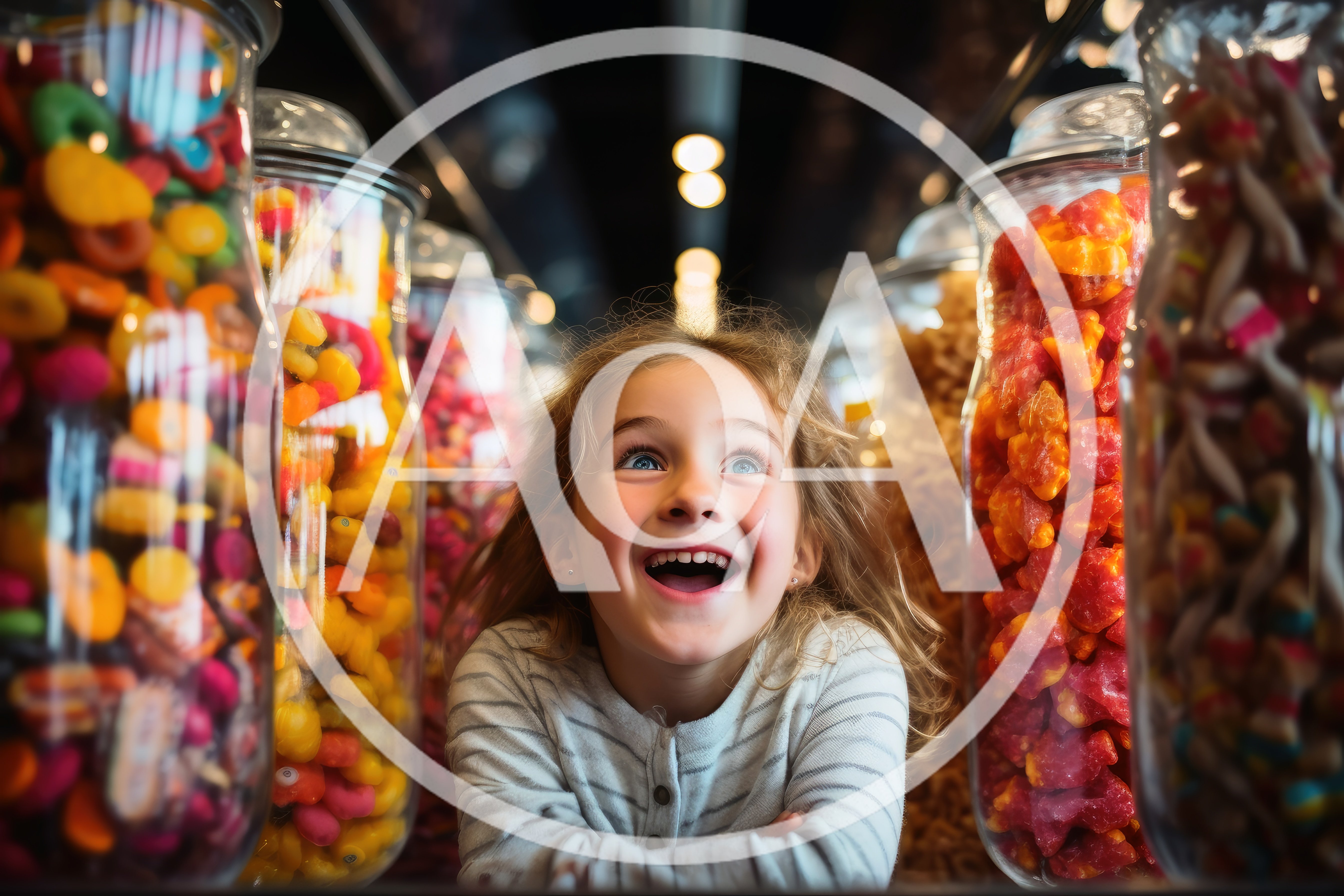 Excited Young Girl Looking At Candy Jars