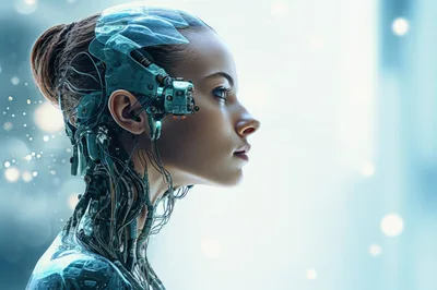 Profile View Of A Futuristic Cyborg Woman