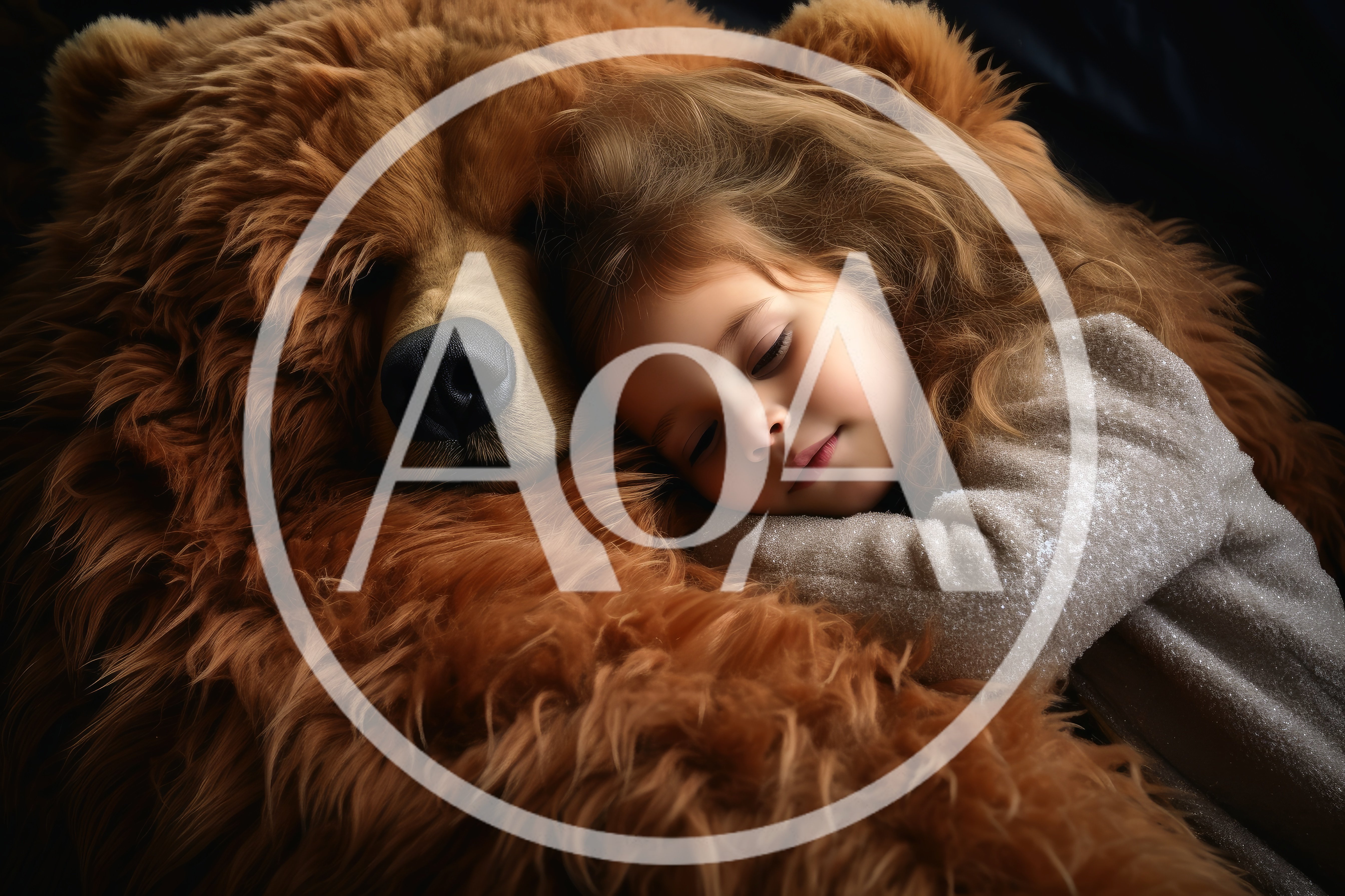 Little Girl Sleeping Beside A Large Teddy Bear