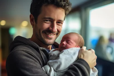 Happy Father Holding His Newborn Baby