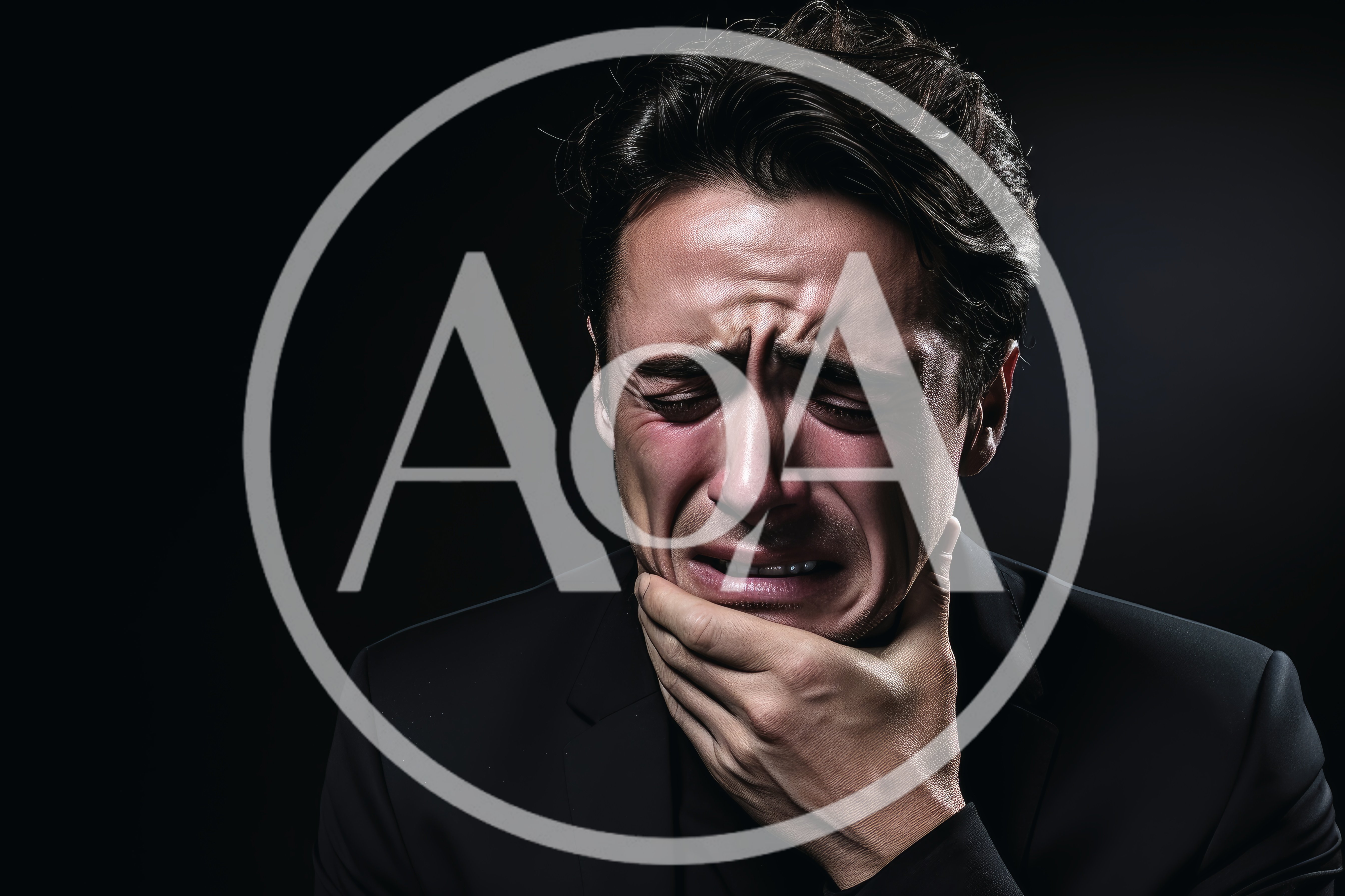 Distressed Man Crying While Holding His Chin