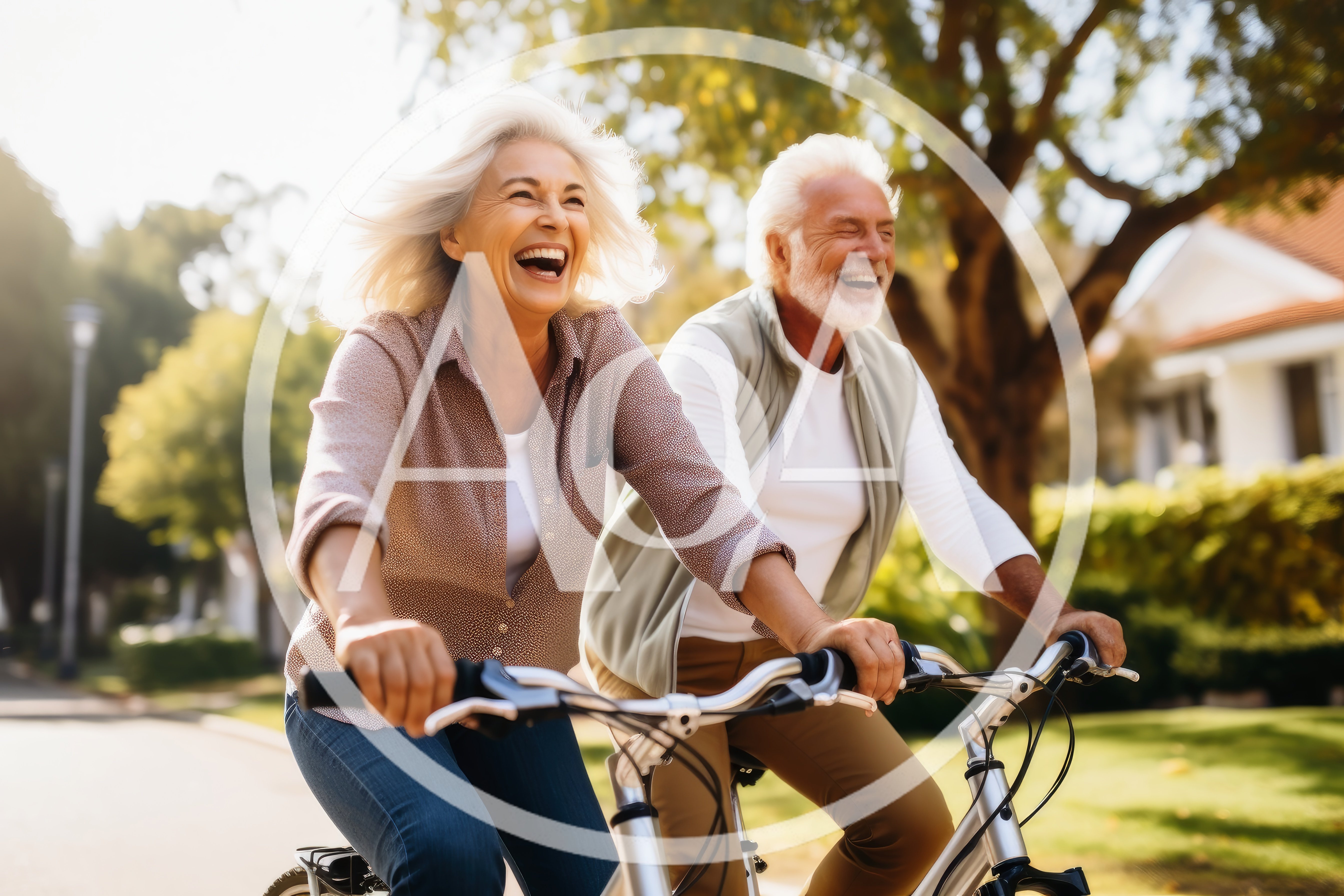 Happy Senior Couple Riding Bicycles Outdoors