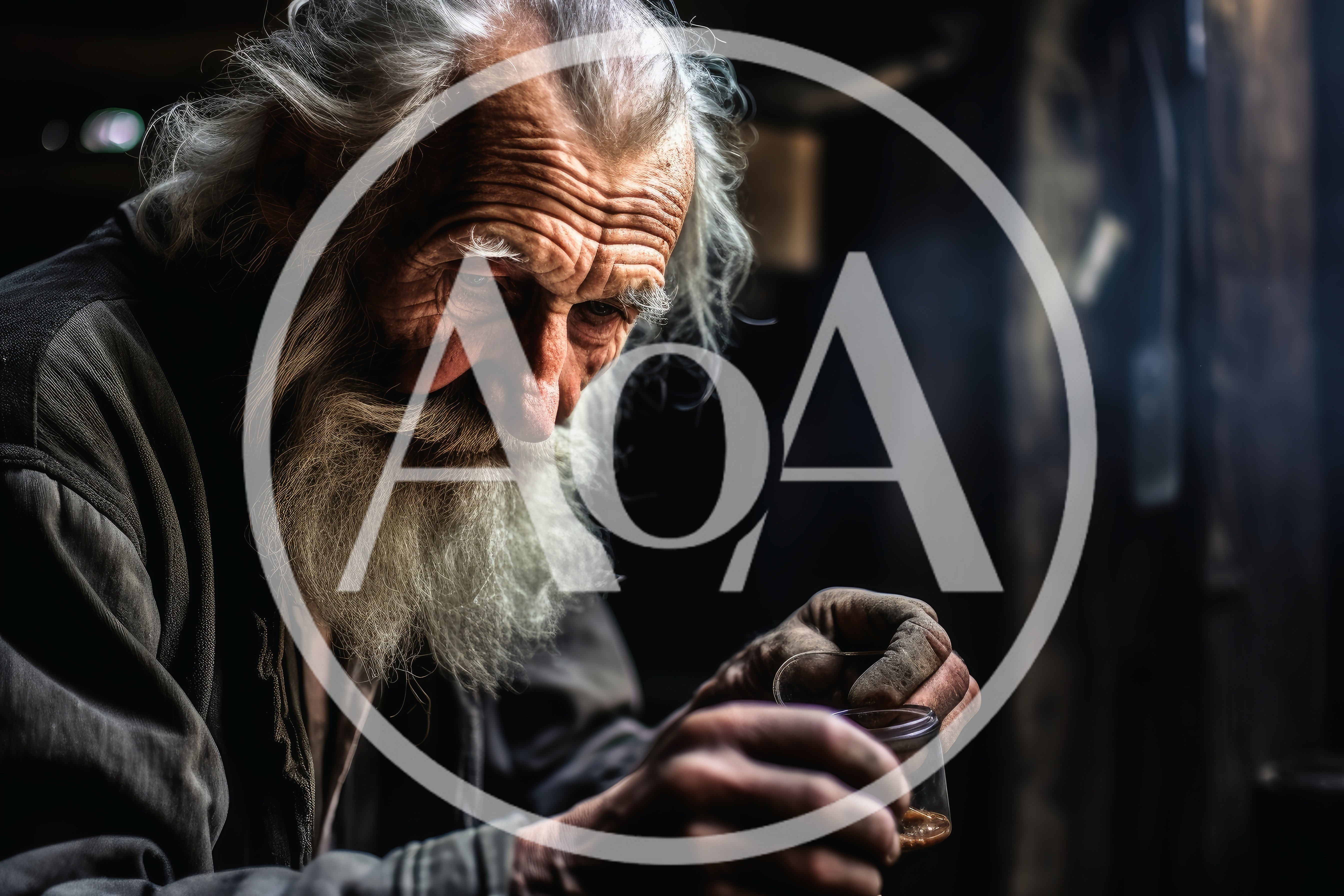 Elderly Man Examining Small Glass Container