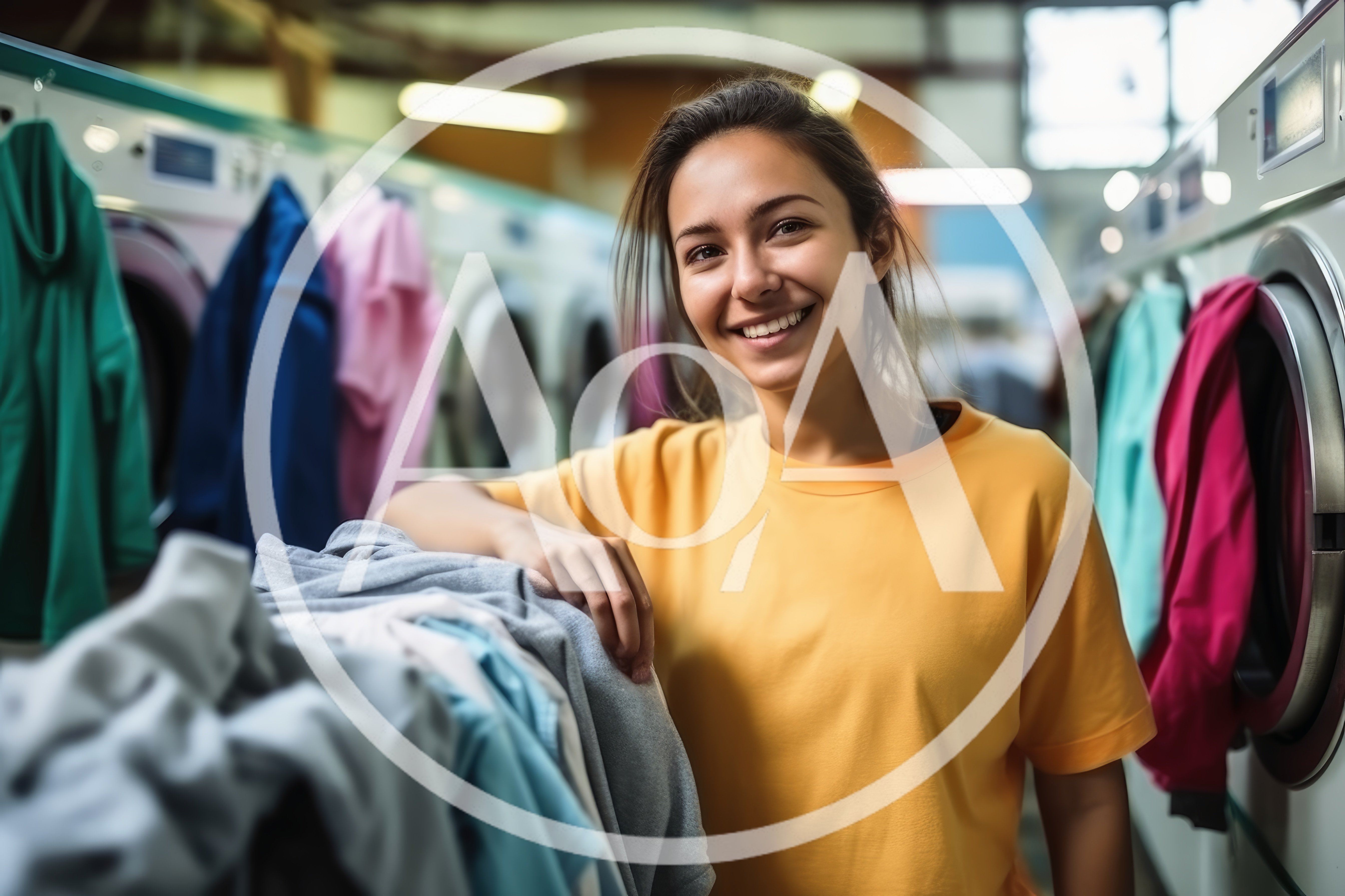 Young Woman Smiling In A Laundromat