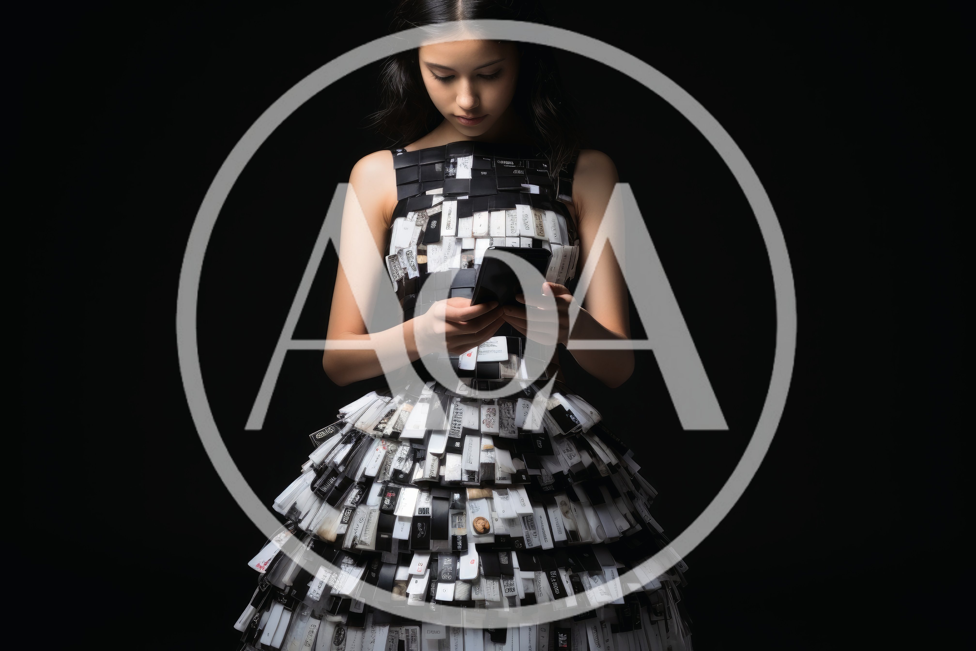 Young Woman Wearing A Dress Made Of Business Cards