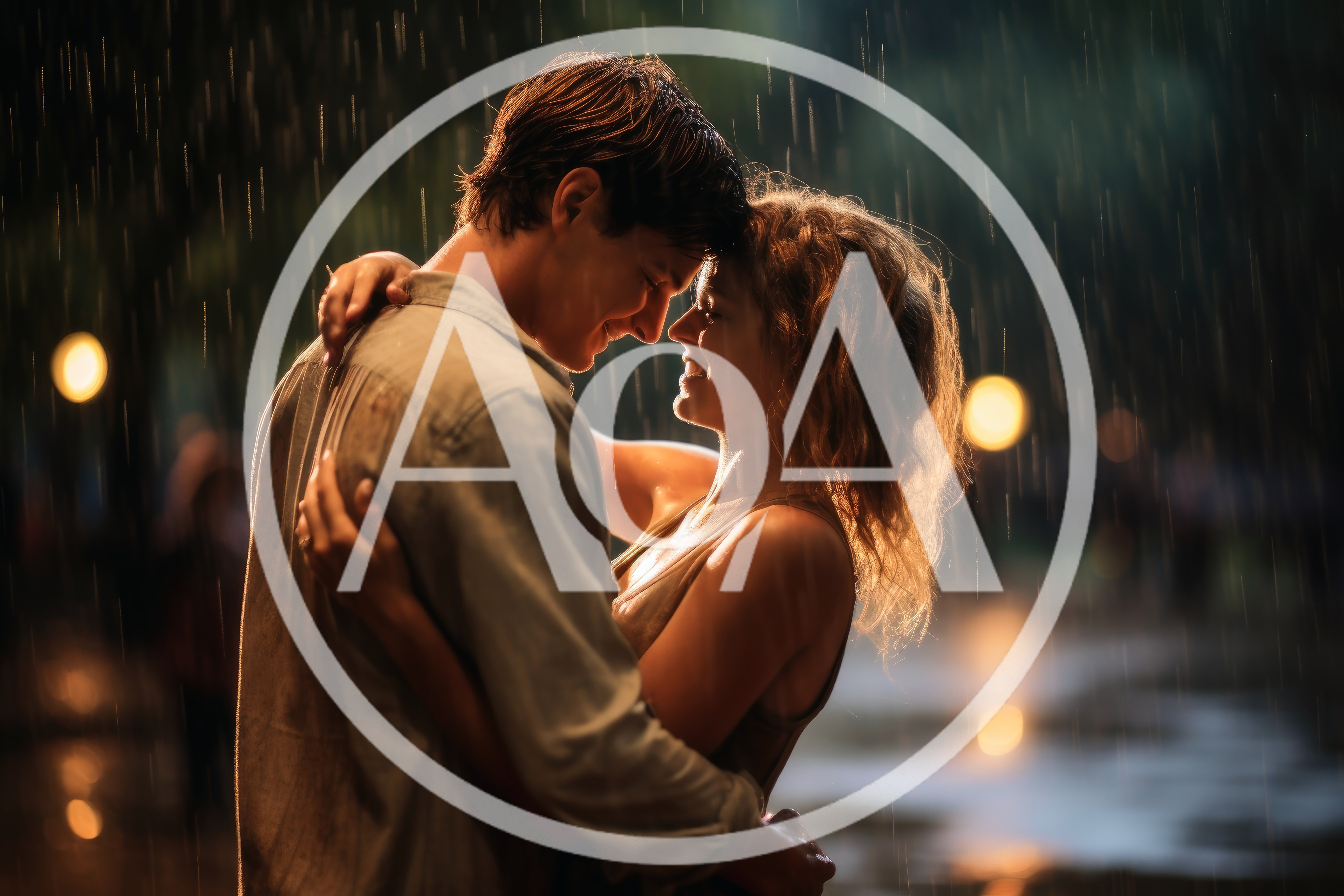 Young Couple Embracing Affectionately Under Heavy Rain