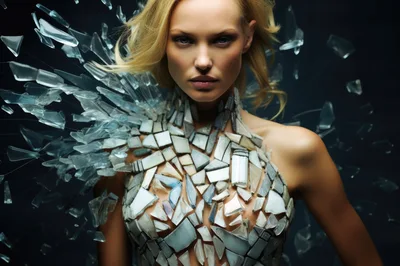 Portrait Of A Woman Wearing A Shattered Glass Dress