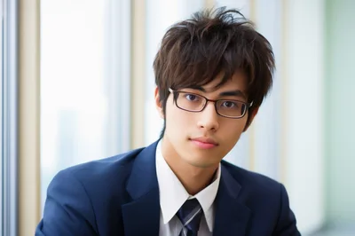 Young Japanese Businessman Wearing Glasses In Office