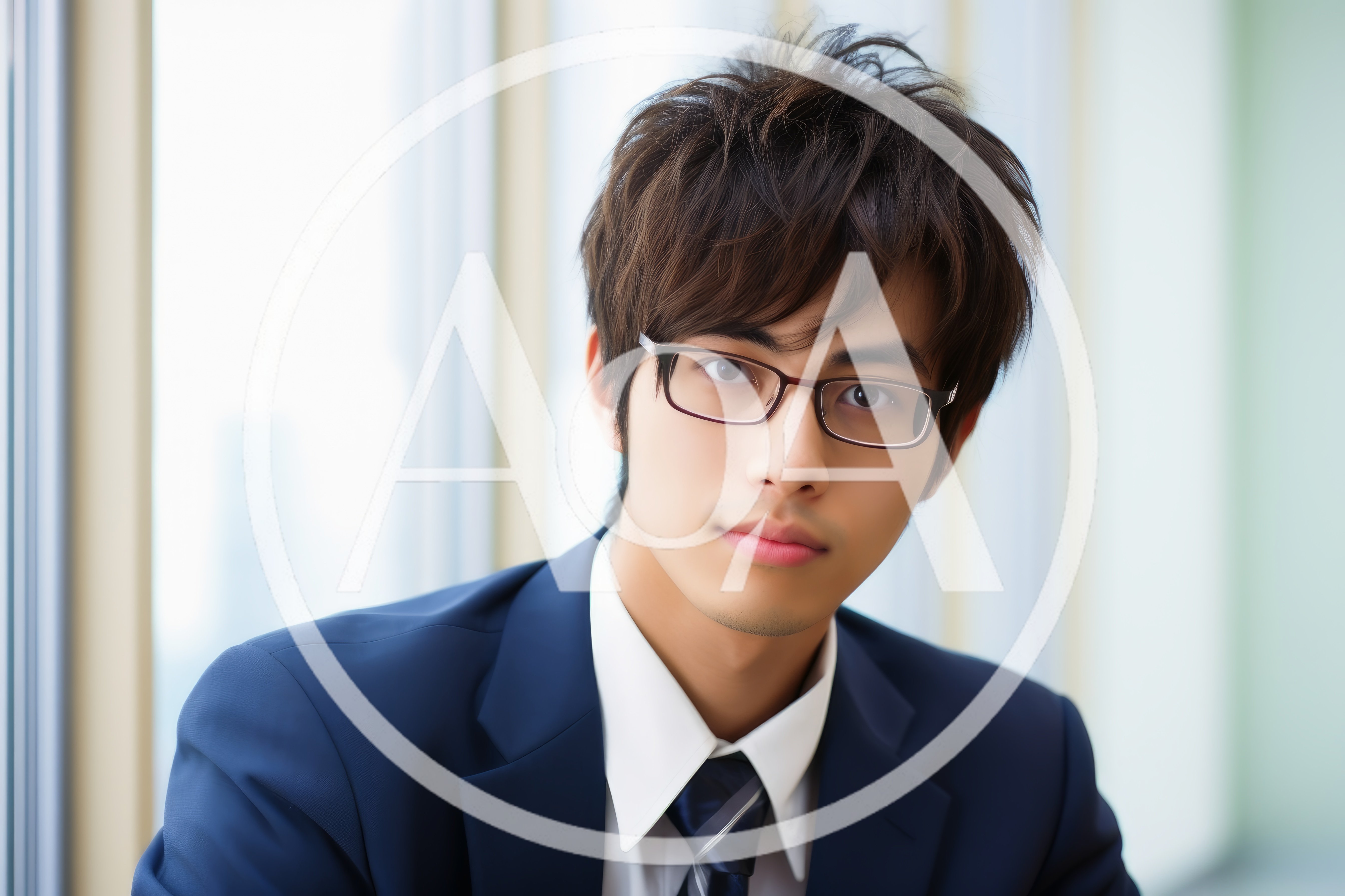 Young Japanese Businessman Wearing Glasses In Office