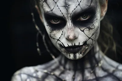Close Up Portrait Of Woman With Creepy Halloween Makeup