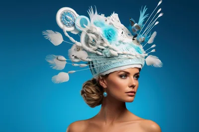 Portrait Of A Woman Wearing An Elaborate Blue Headdress