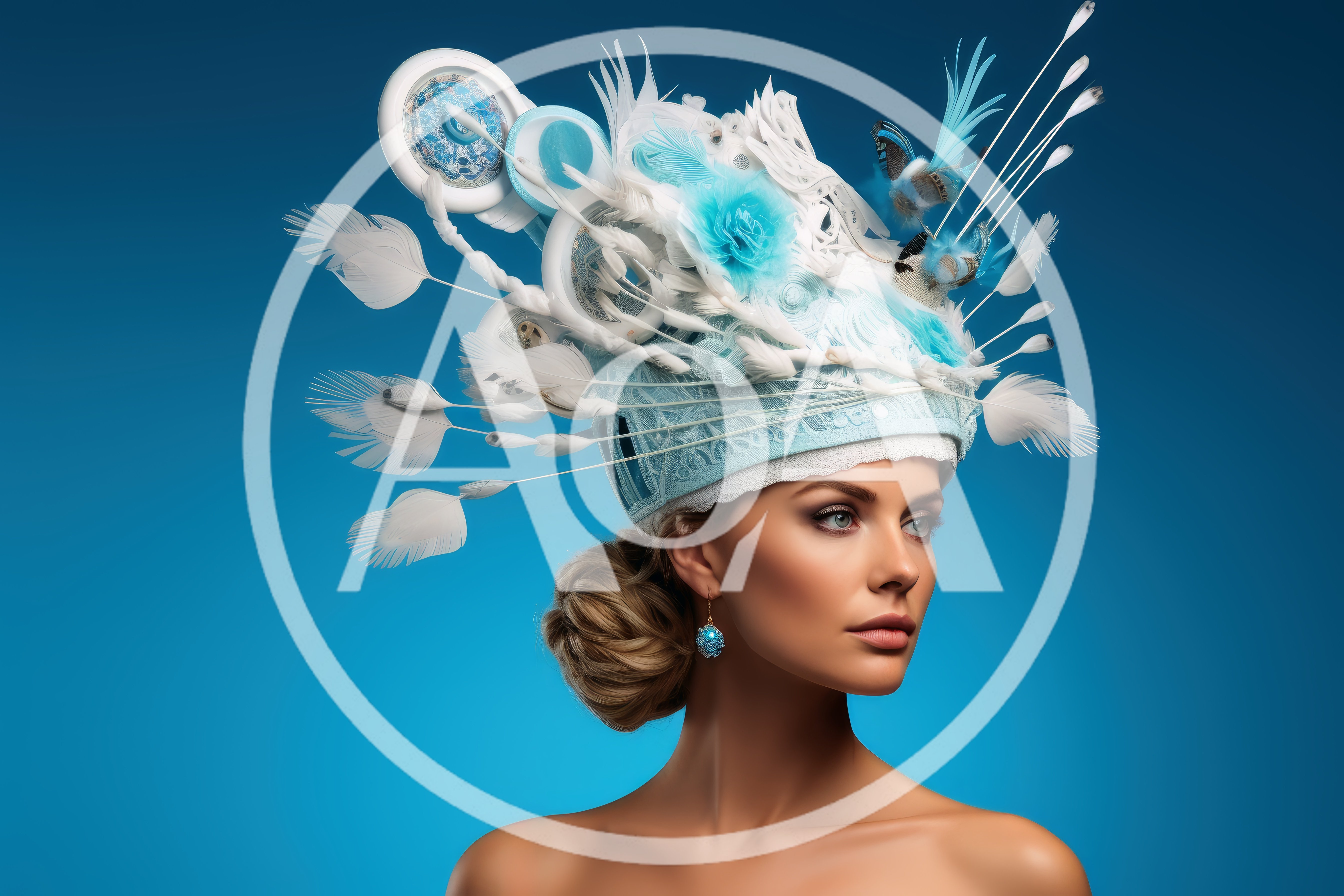 Portrait Of A Woman Wearing An Elaborate Blue Headdress