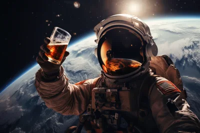 Astronaut Holding A Glass Of Whiskey In Space