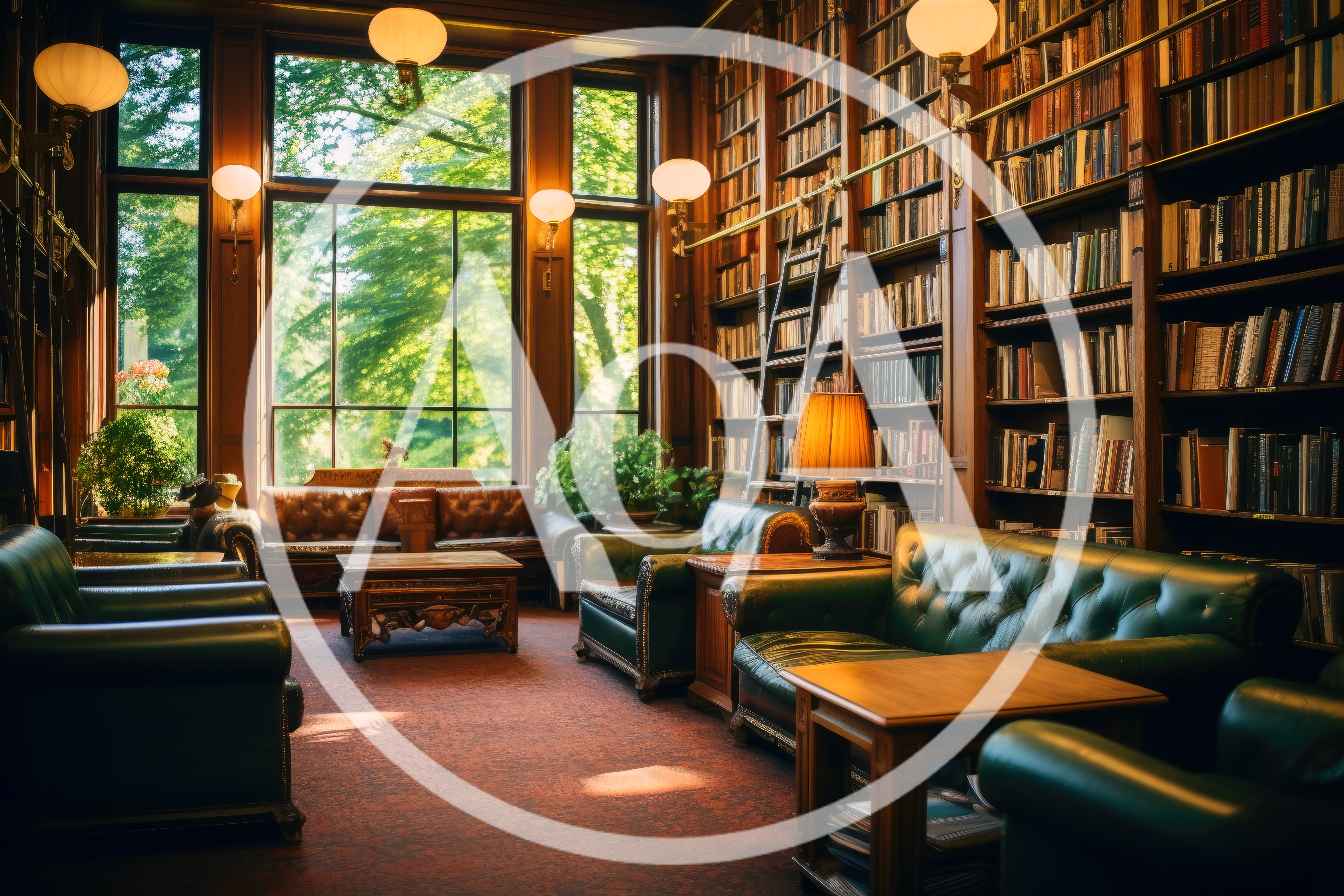 Luxurious Library Interior With Leather Furniture And Bookshelves
