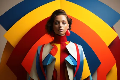 Fashion Portrait Of A Woman In Geometric Colorful Clothing
