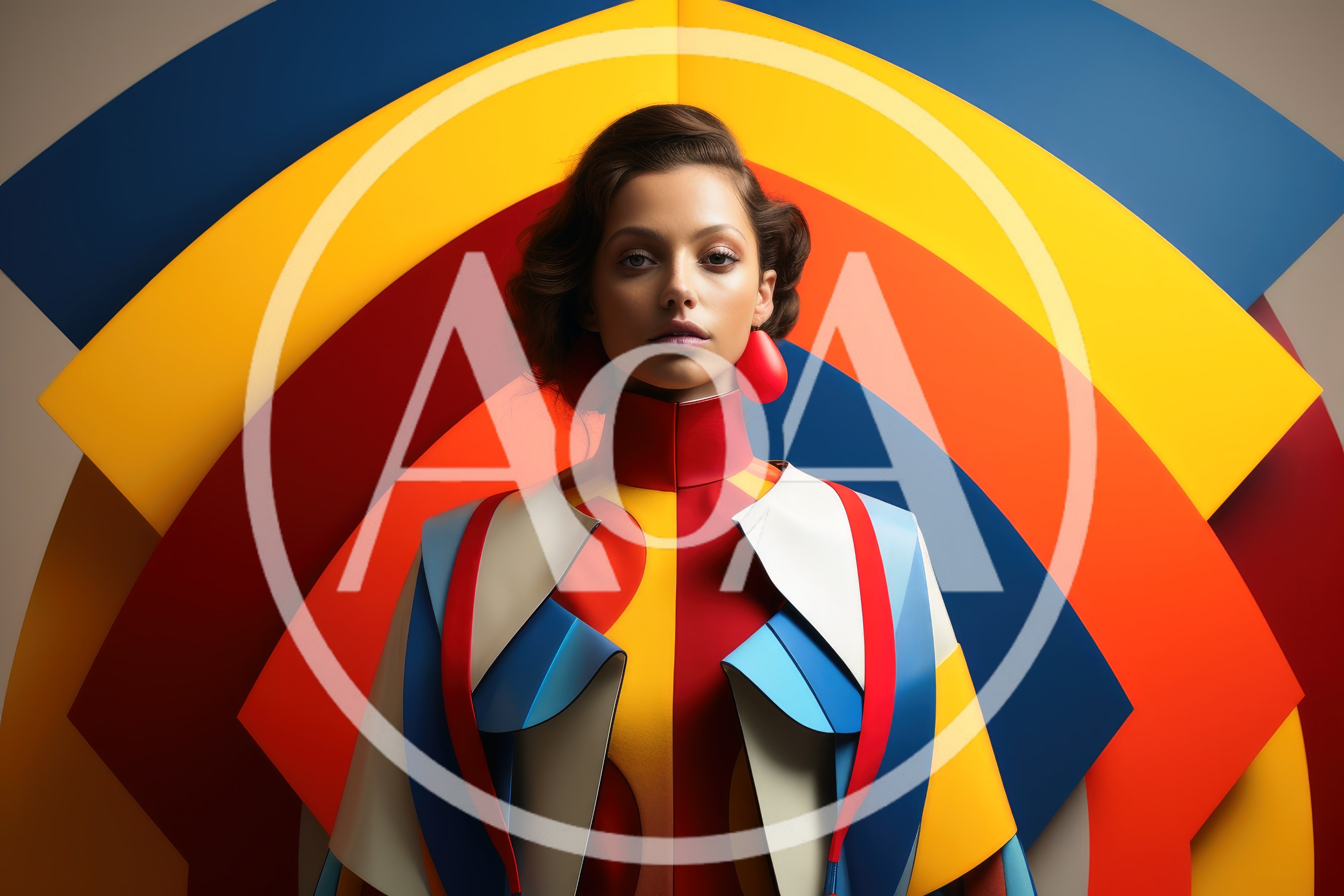 Fashion Portrait Of A Woman In Geometric Colorful Clothing