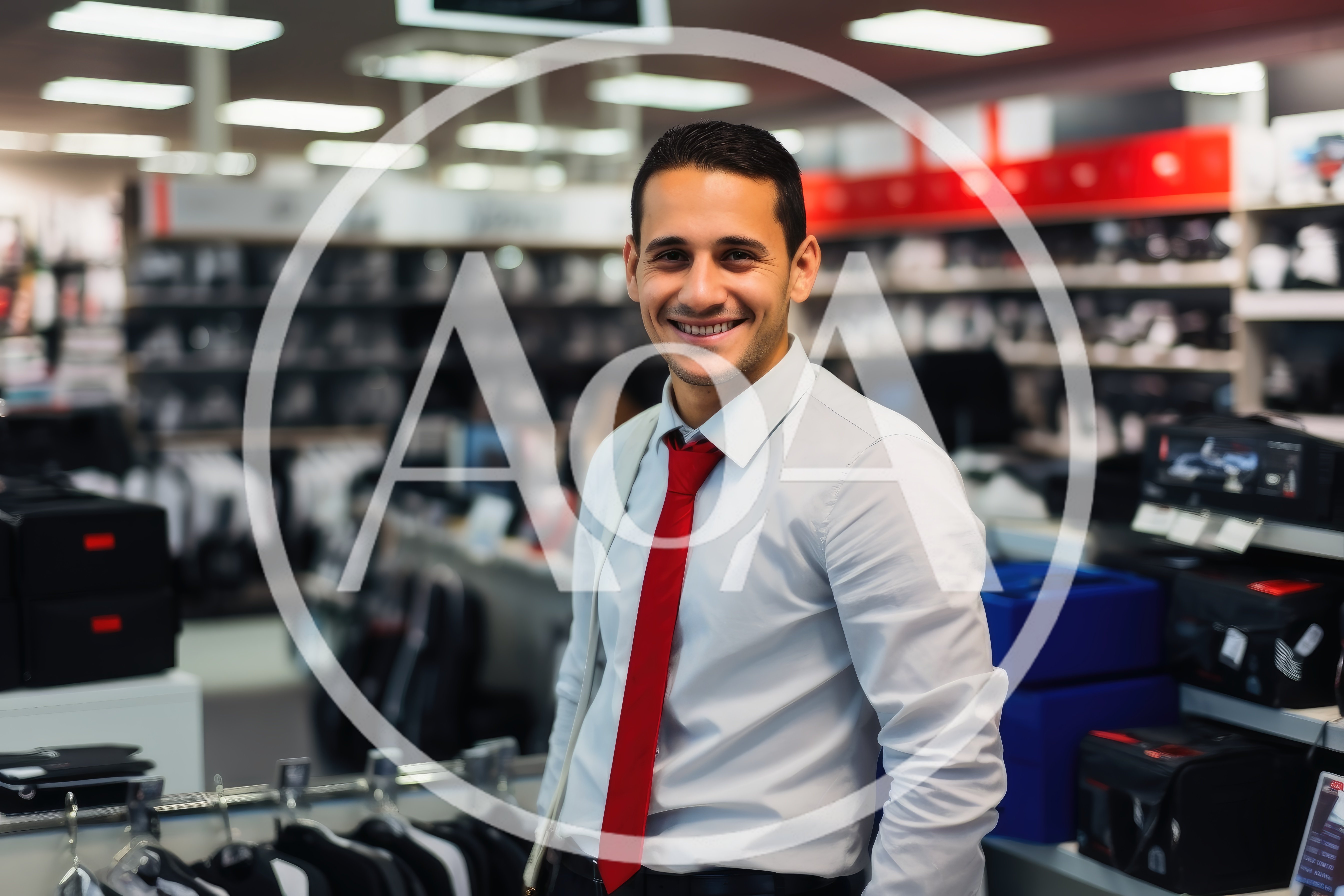 Smiling Male Retail Employee Standing In Electronics Store