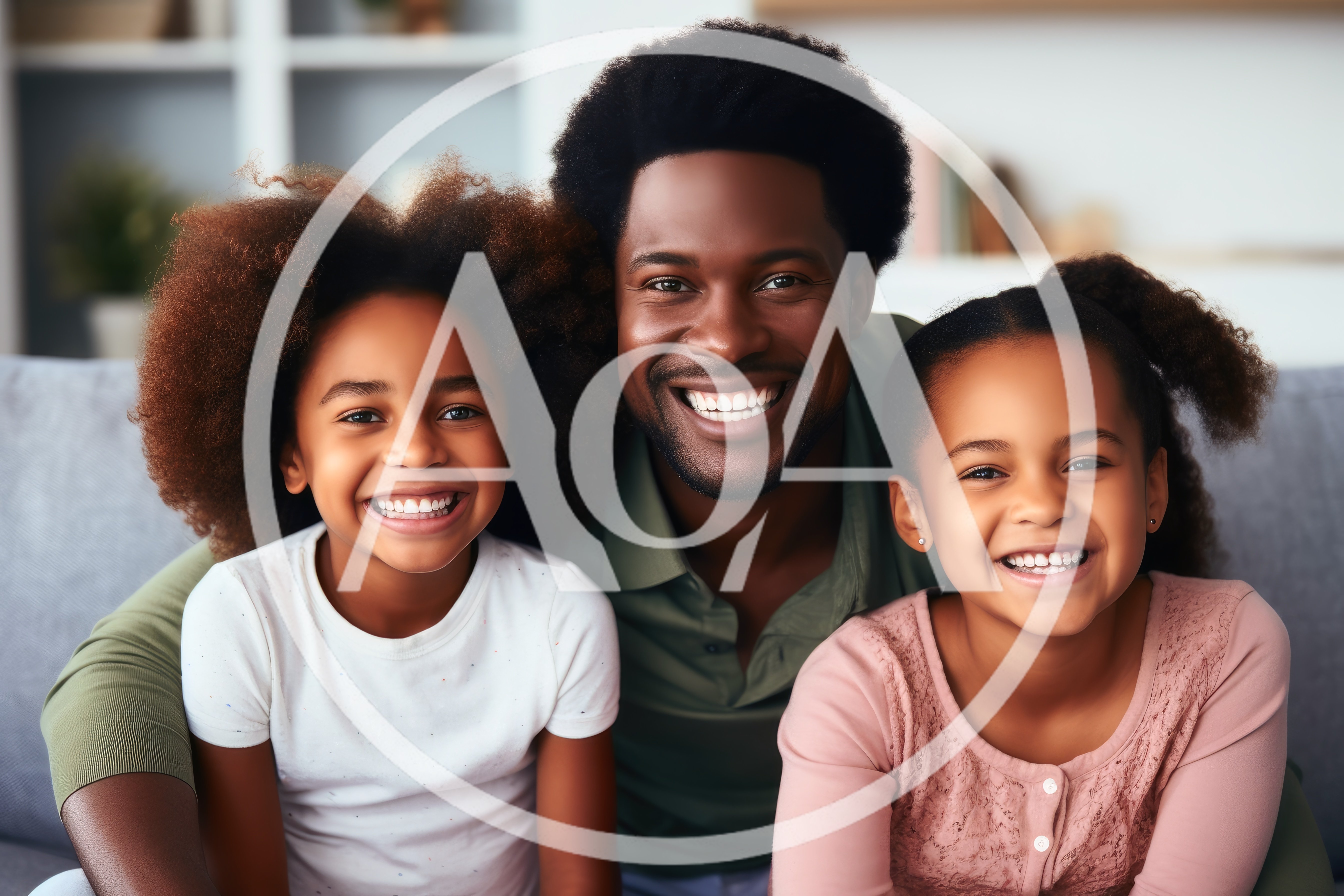 Happy African American Father With Two Young Daughters