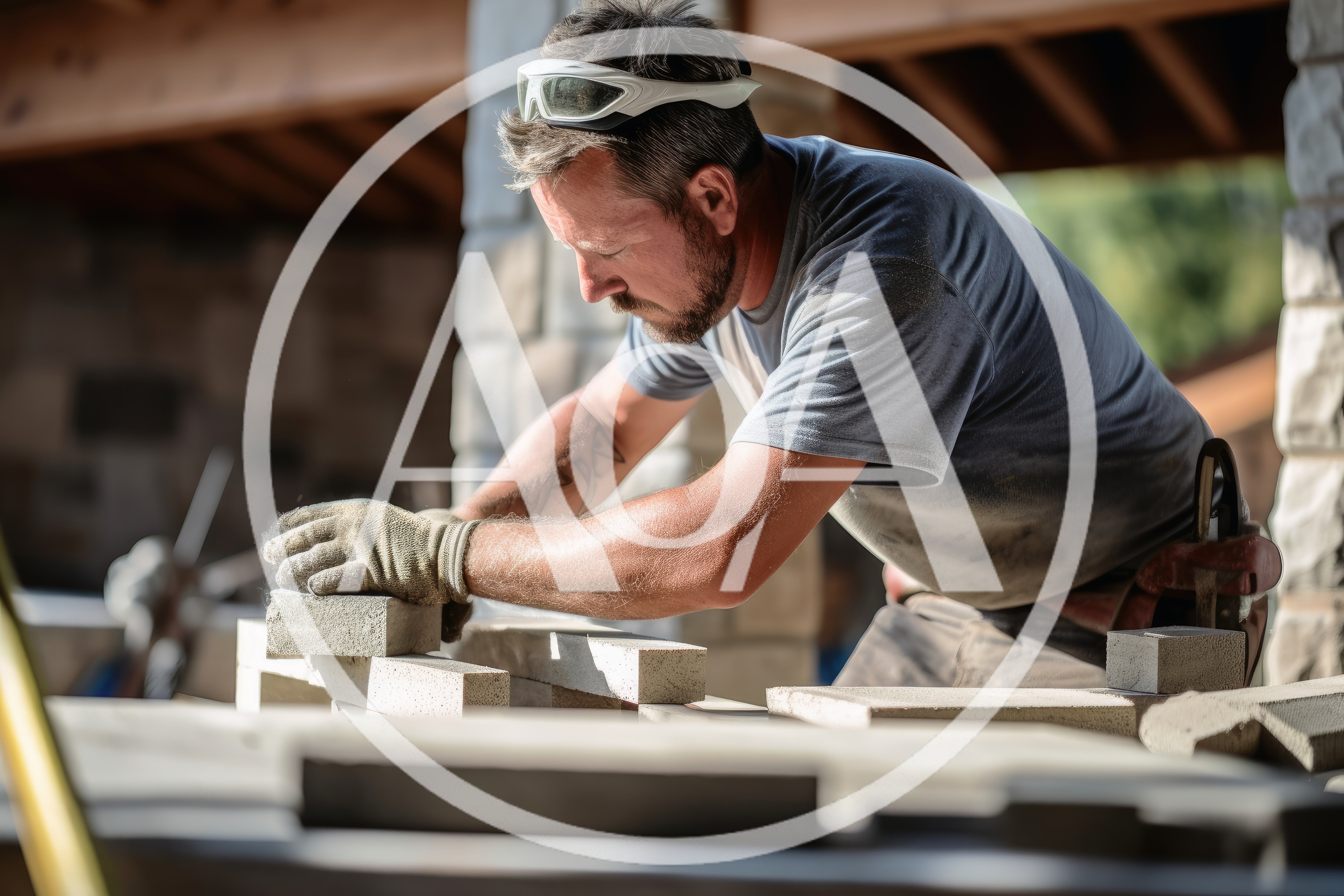 Professional Mason Laying Bricks On Construction Site