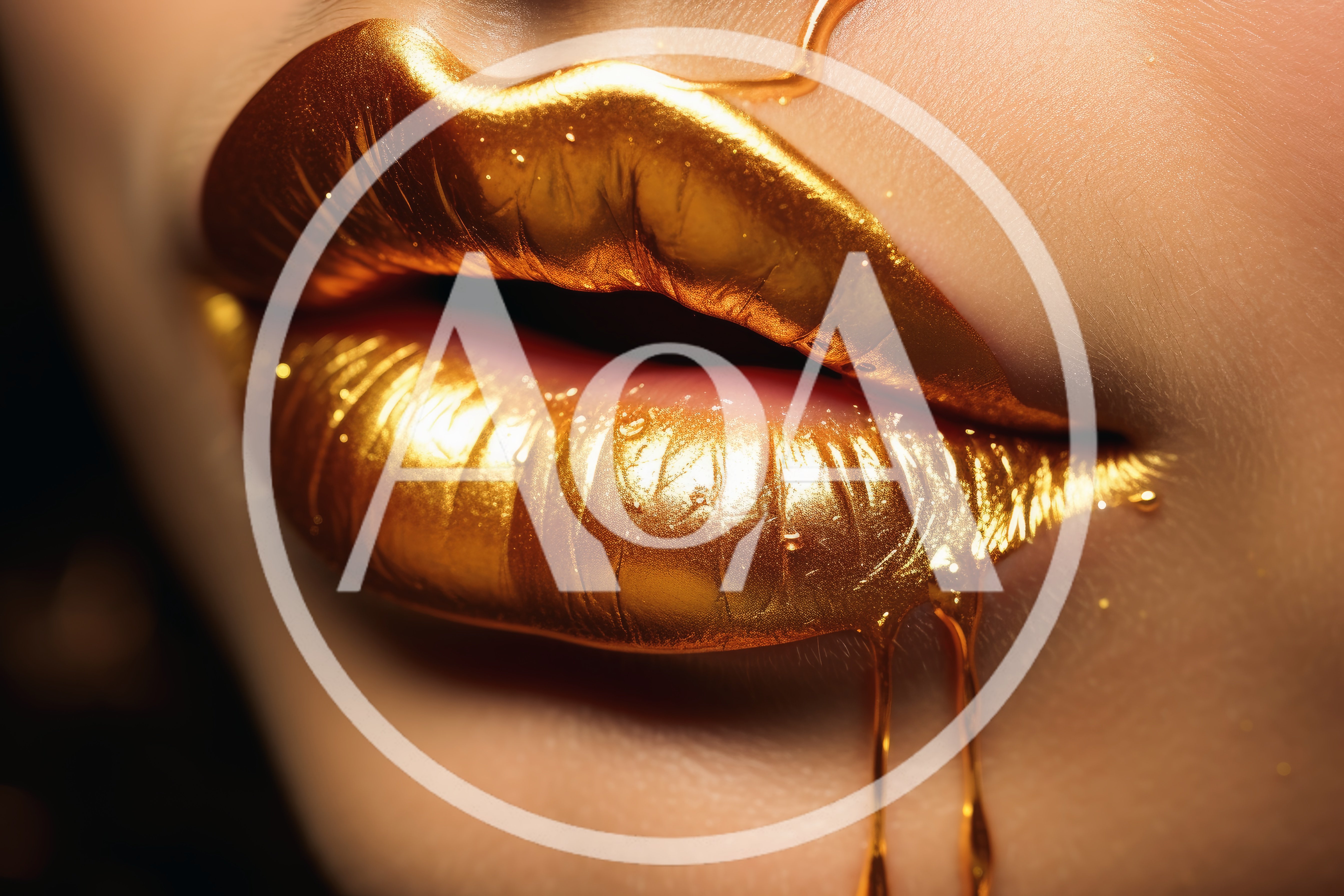 Close Up Of Lips Coated In Liquid Gold Paint