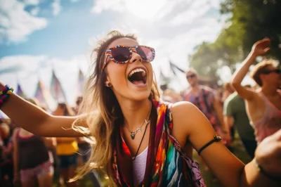 Young Woman Dancing Joyfully At An Outdoor Music Festival