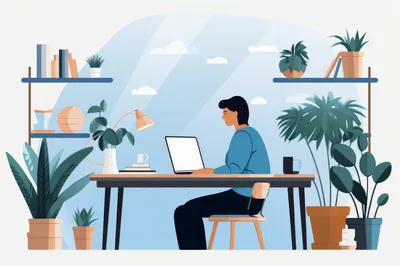 Person Working On Laptop In A Plant Filled Office