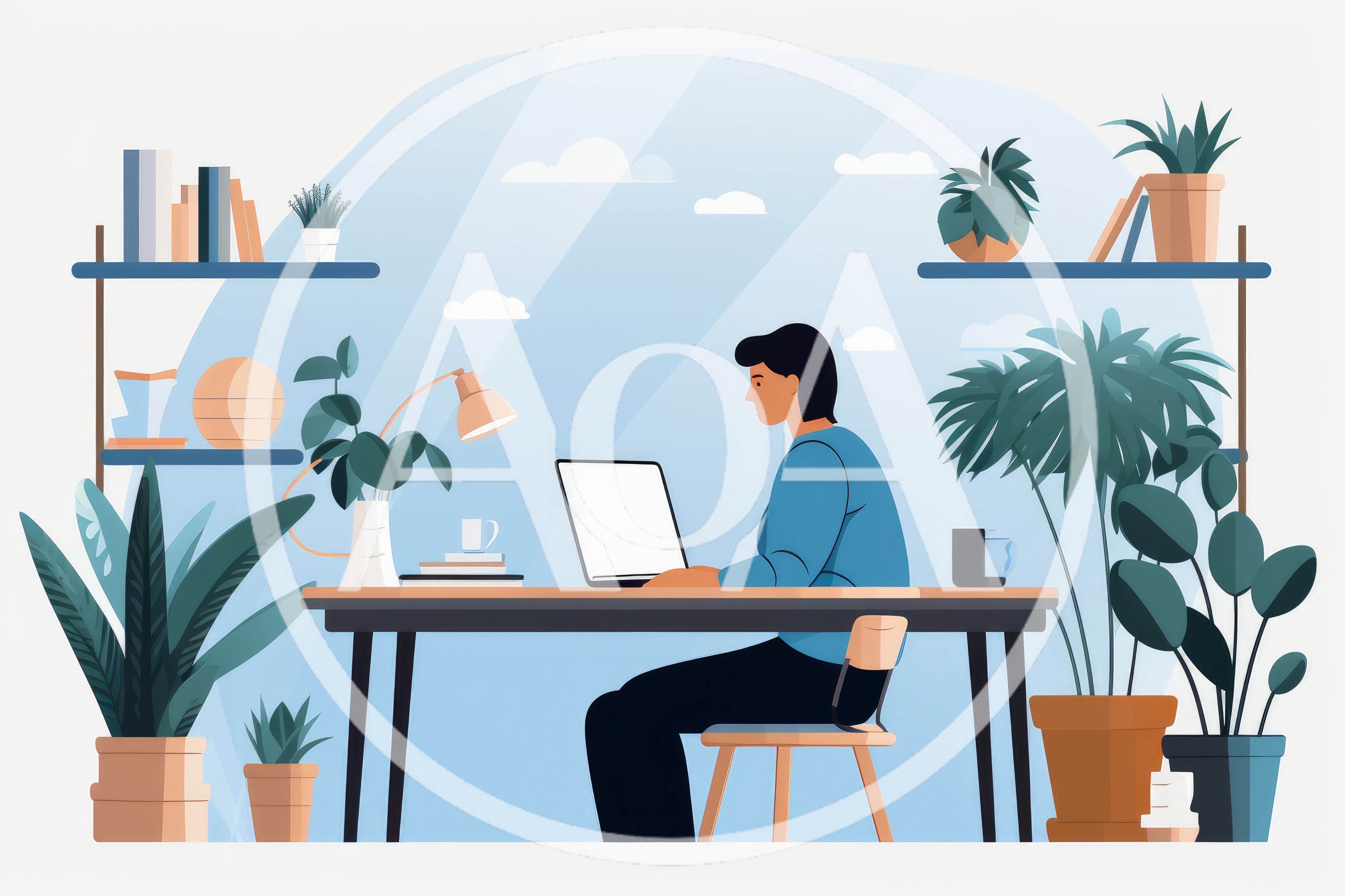 Person Working On Laptop In A Plant Filled Office