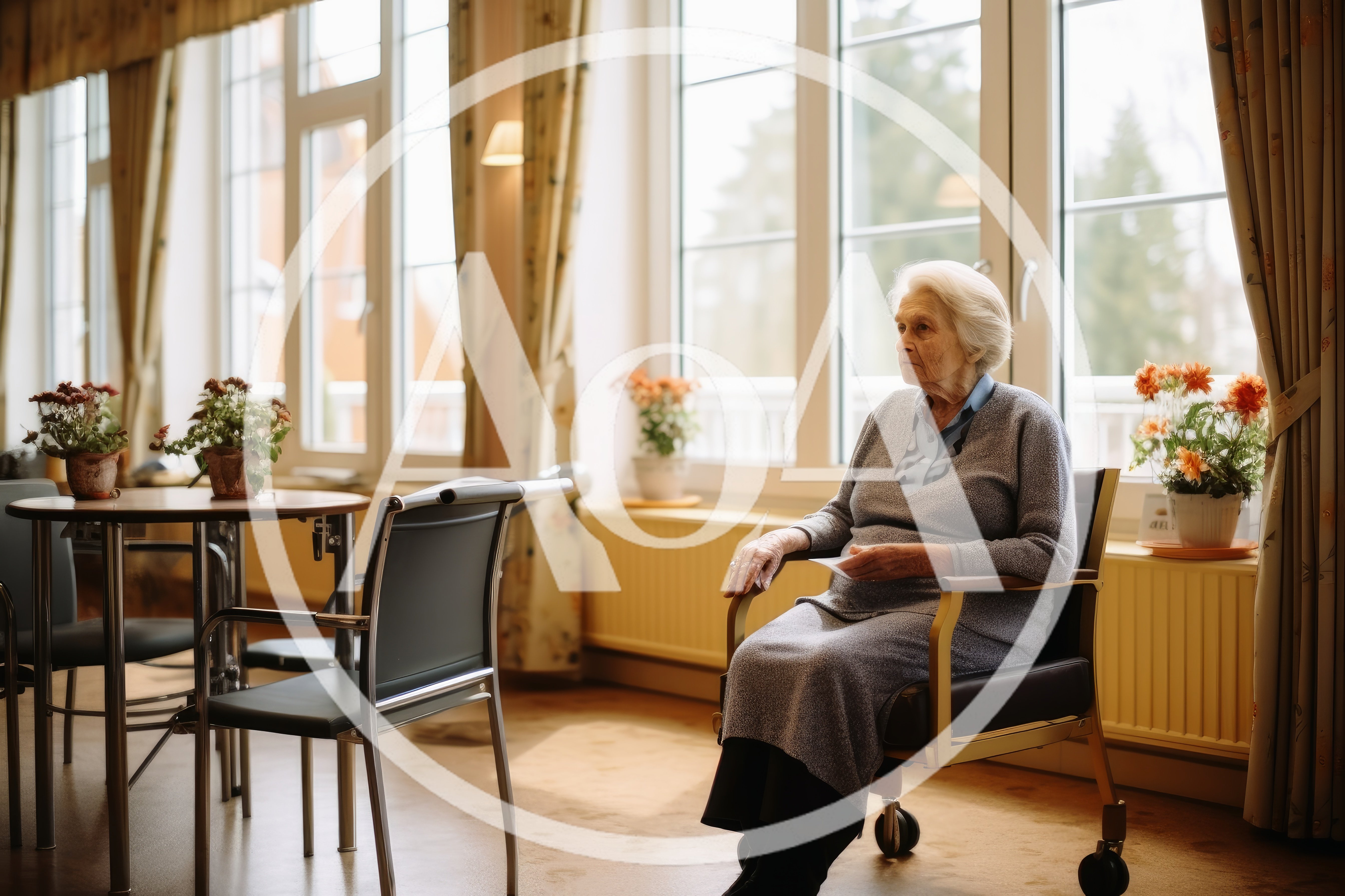 Elderly Woman Sitting Alone In A Bright Care Home