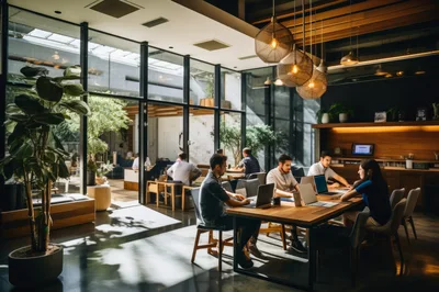 Diverse Professionals Collaborating In A Modern Co-Working Space