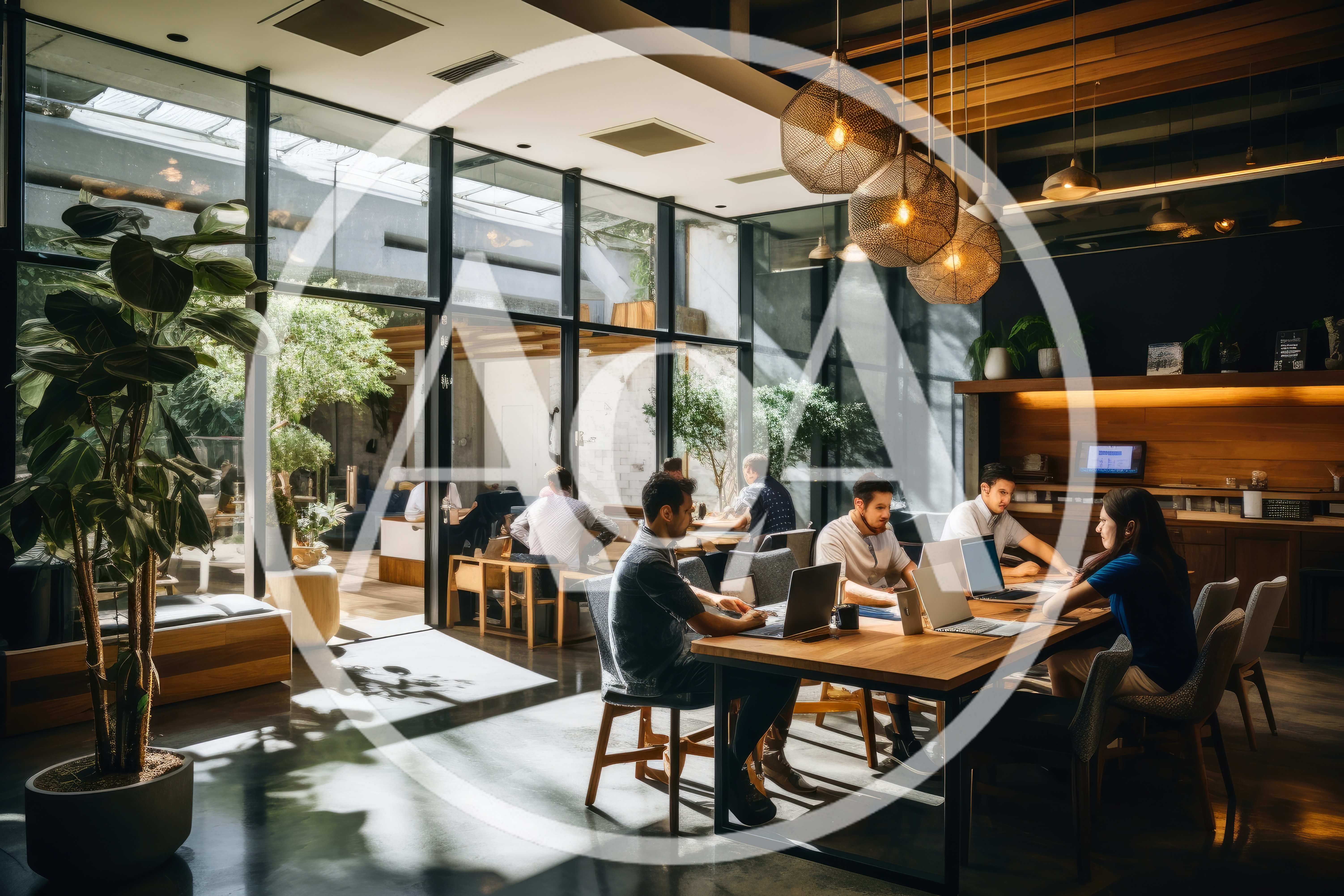 Diverse Professionals Collaborating In A Modern Co-Working Space