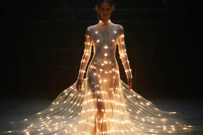 Model Wearing A Glowing LED Light Dress