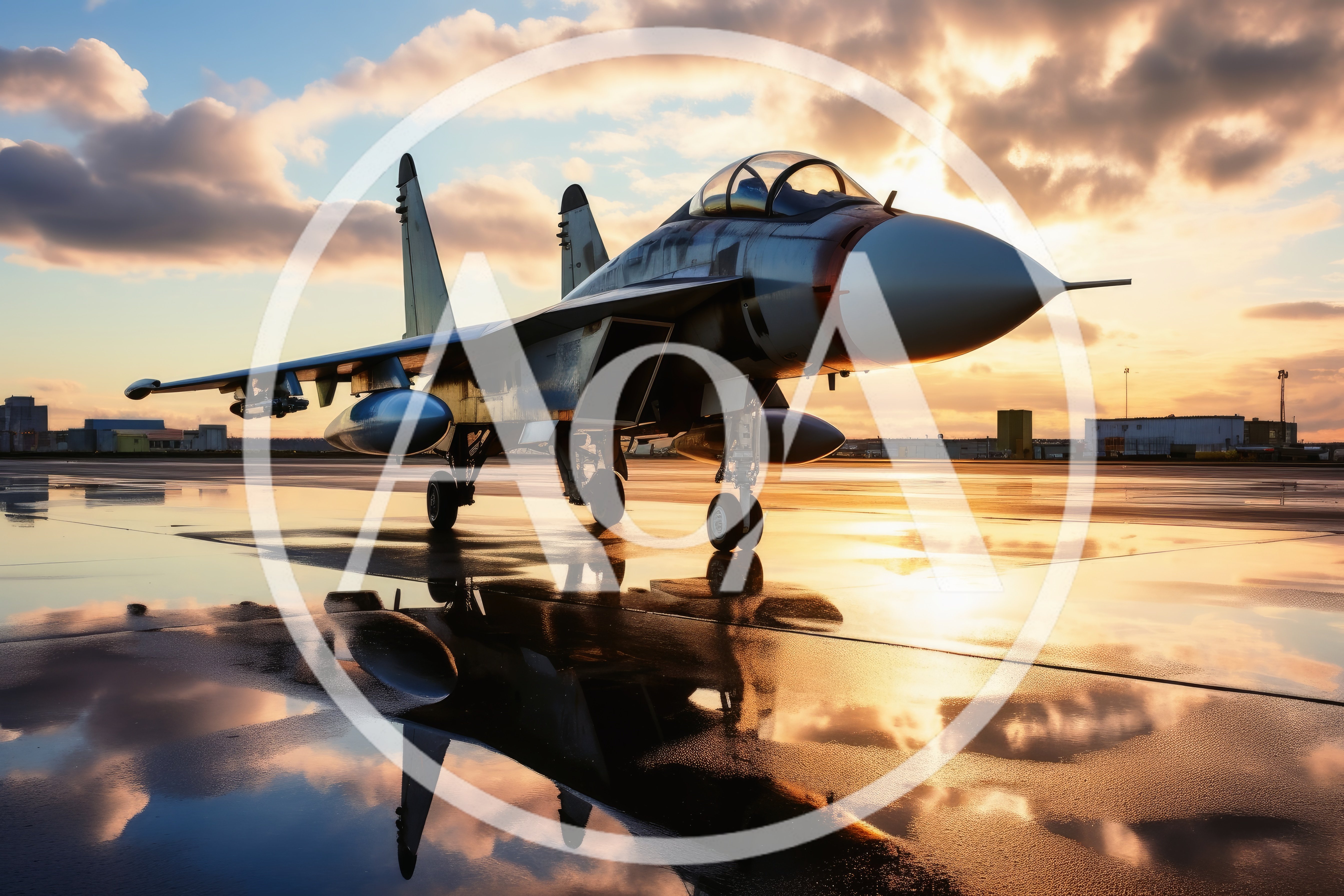 MiG-29 Fighter Jet Parked On Wet Tarmac At Sunset