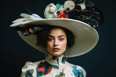 Portrait Of A Woman In A Vintage Floral Dress