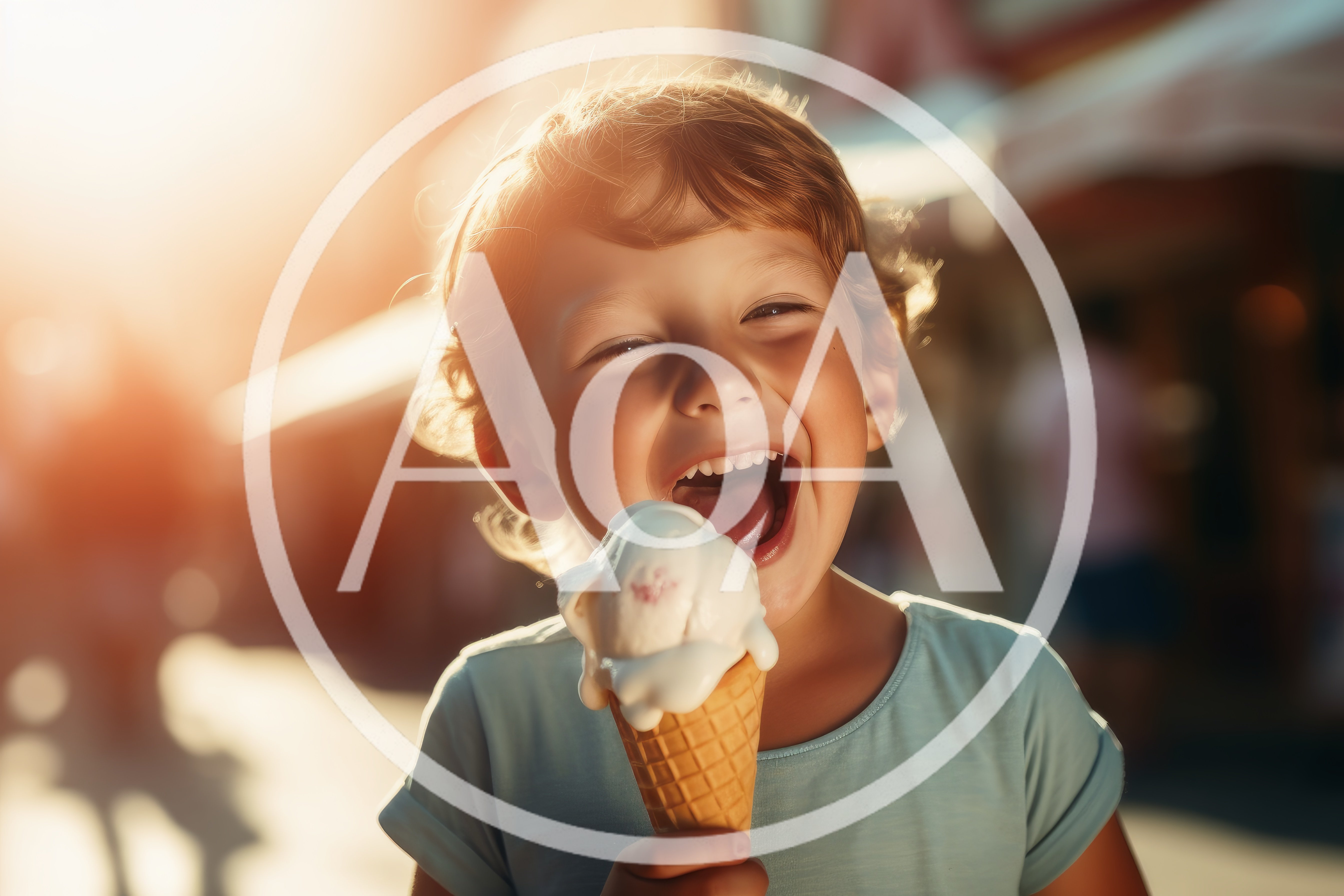 Happy Child Eating Ice Cream Cone Outdoors