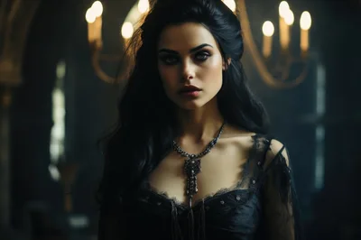 Gothic Woman In Black Lace Dress