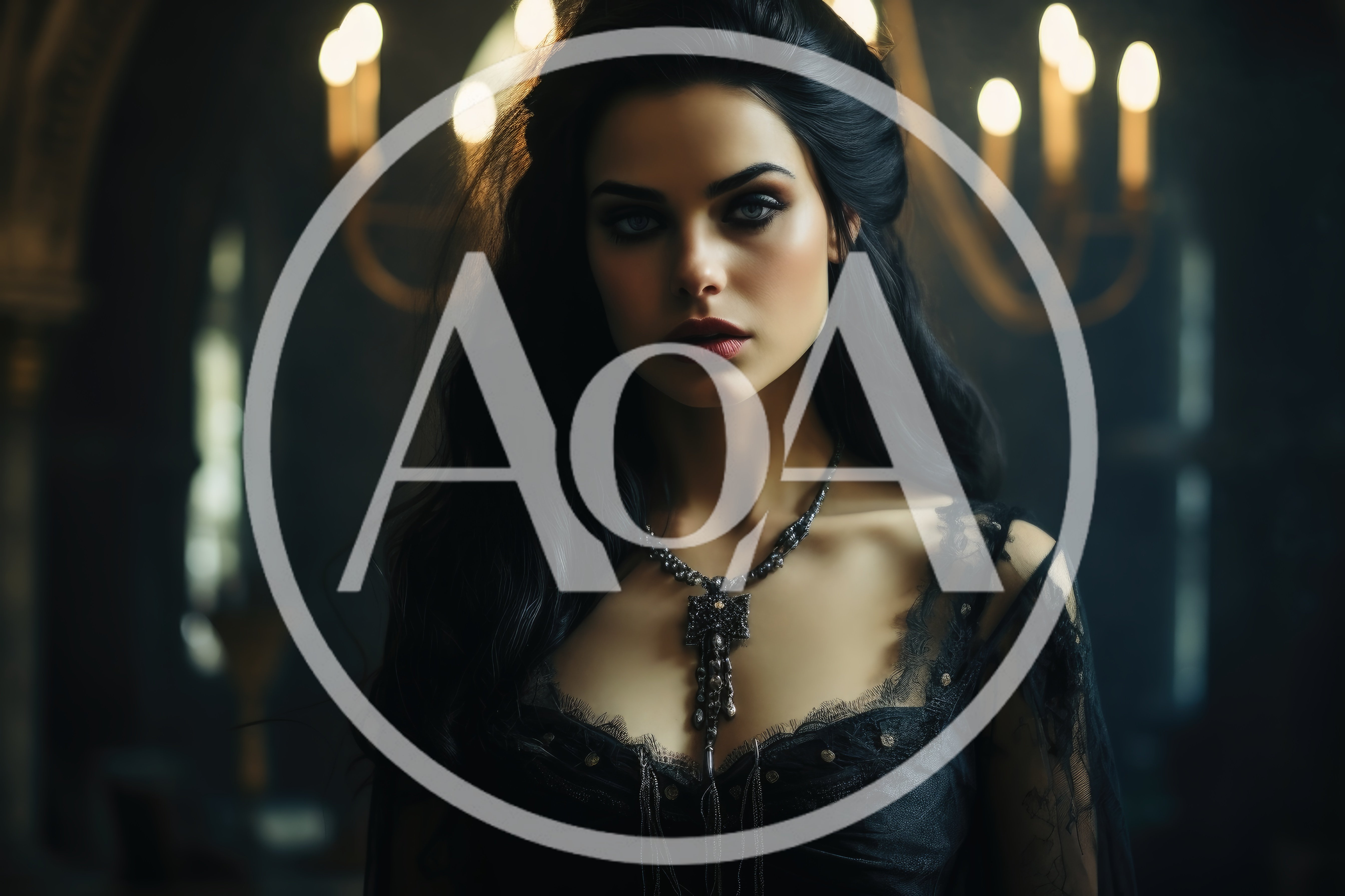 Gothic Woman In Black Lace Dress