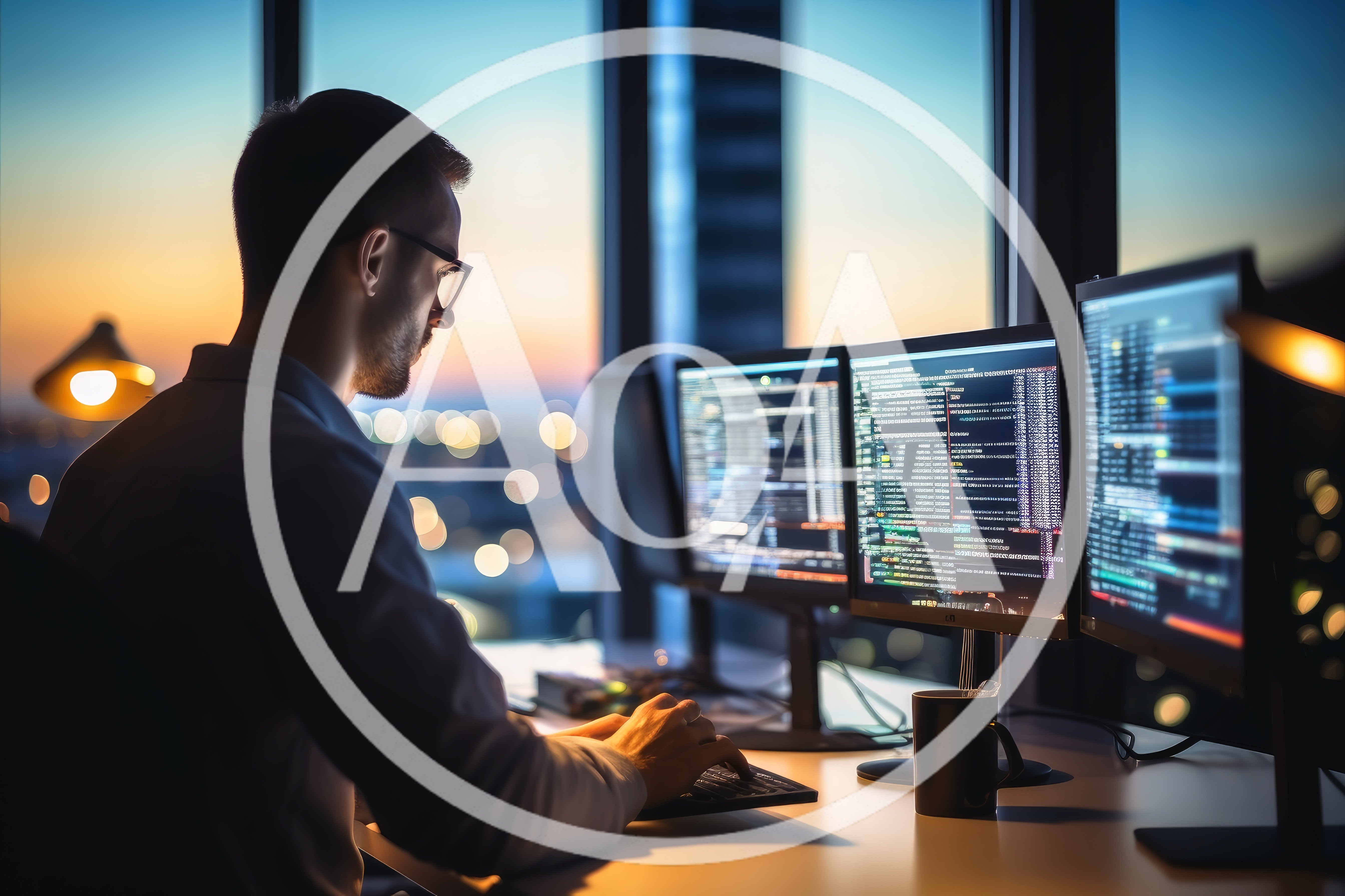 Software Developer Working Late In Modern Office