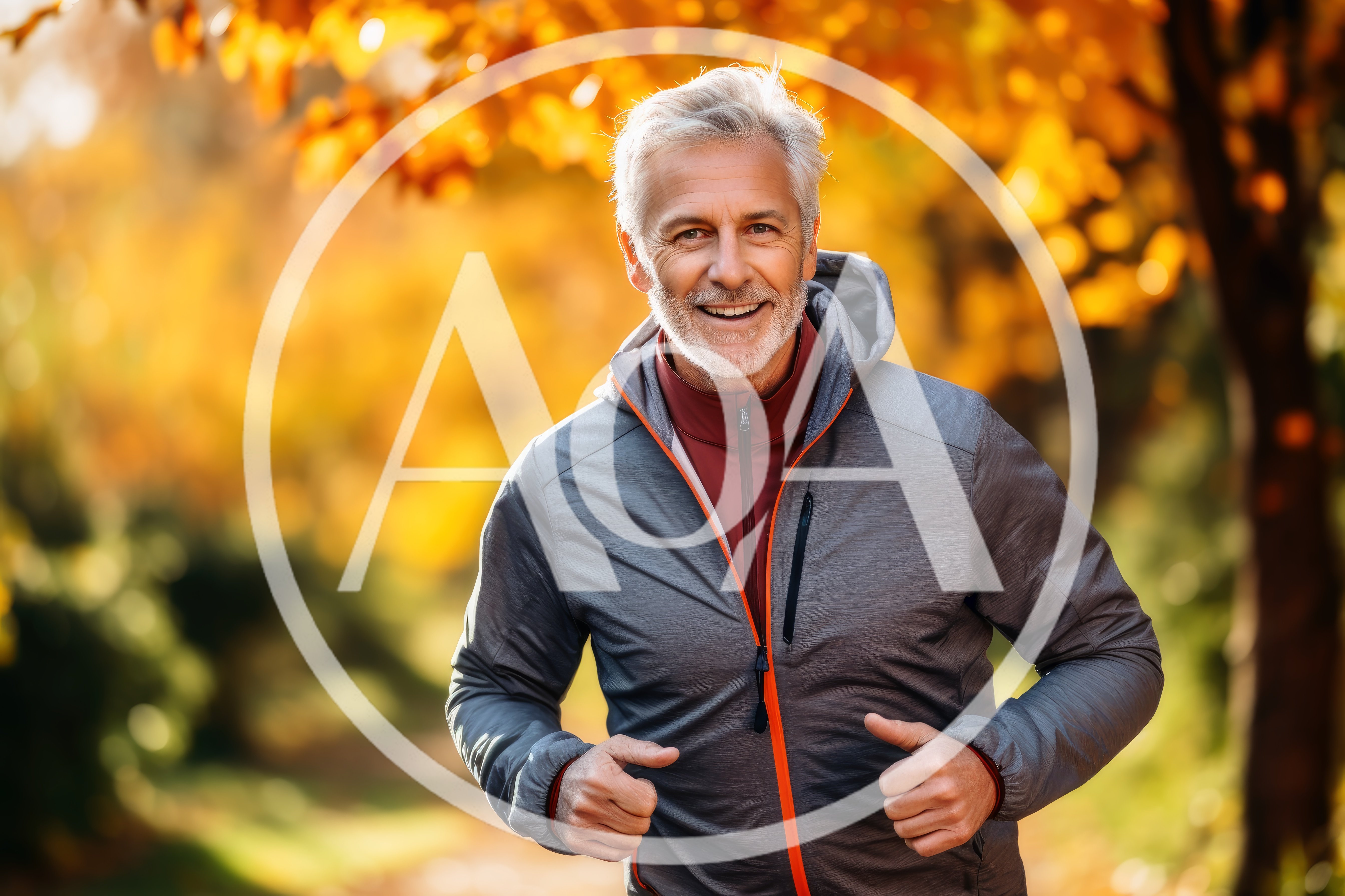 Active Senior Man Jogging in Autumn Park