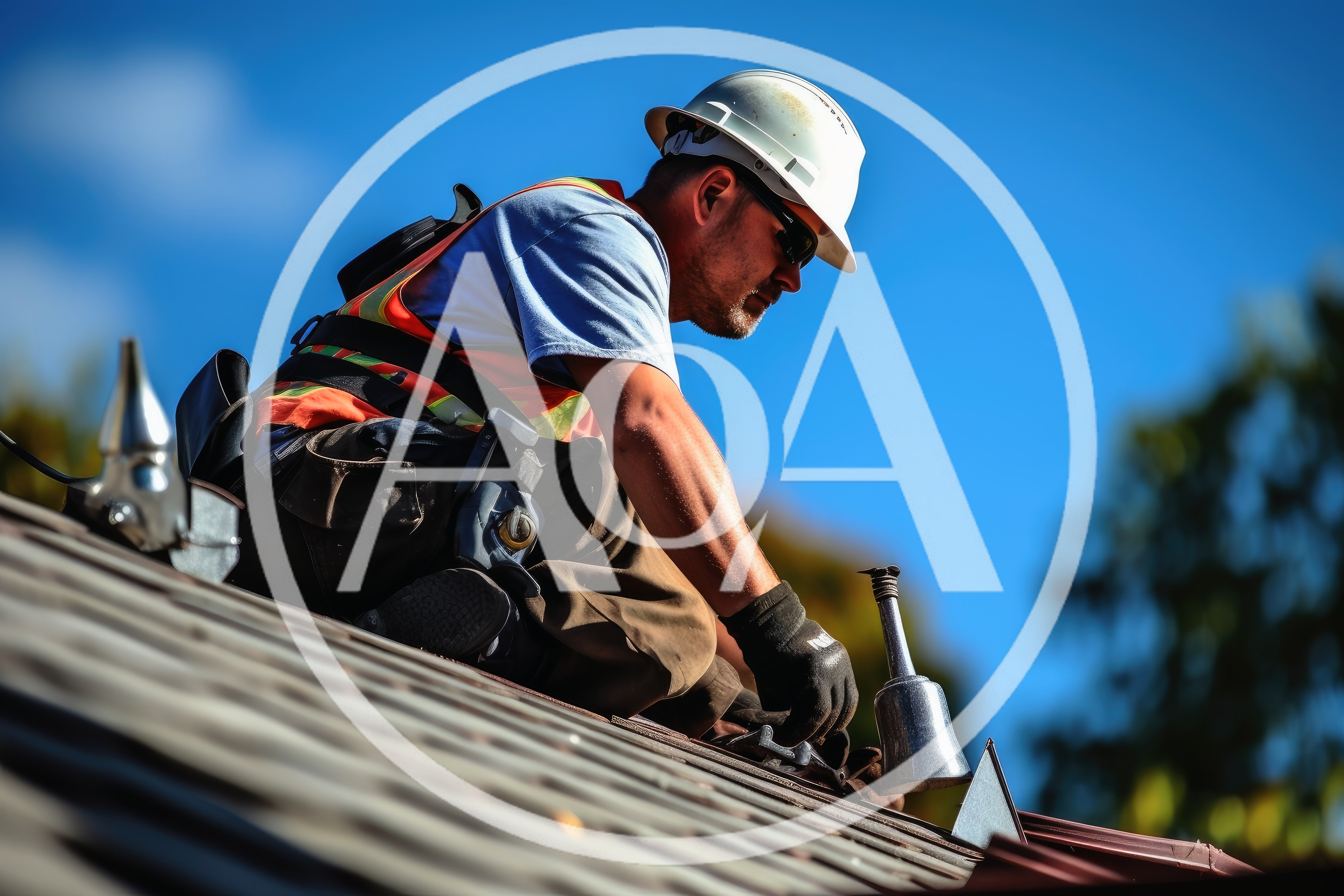 Professional Roofer Installing Shingles on Residential Roof