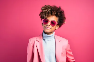 Stylish Young Girl Wearing Pink Sunglasses And Blazer