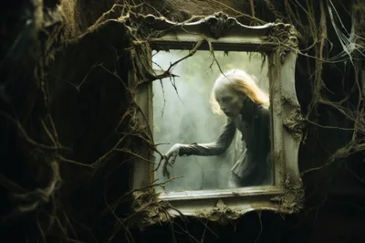 Eerie Ghostly Figure Reaching Out From Antique Mirror