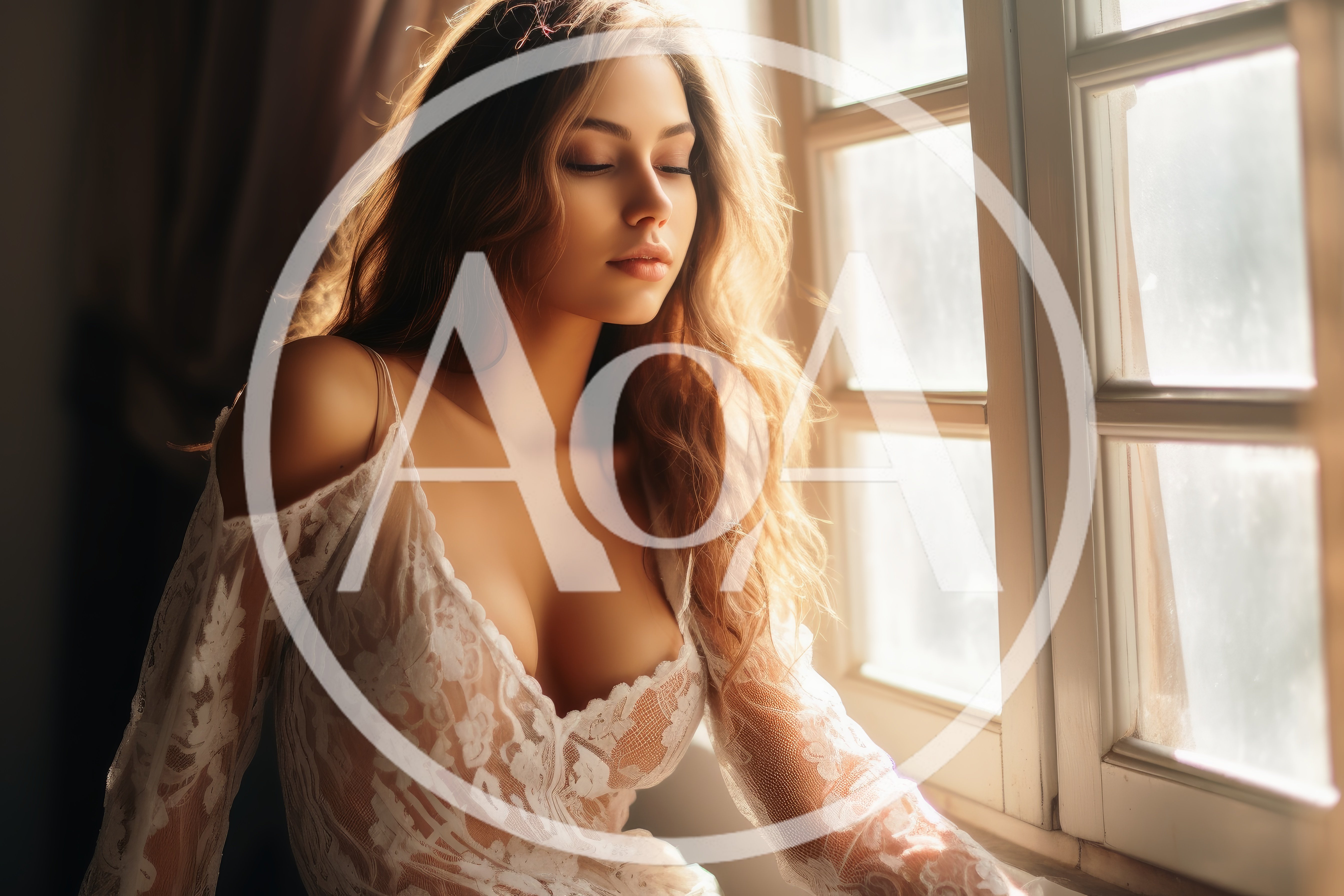 Young Woman In Lace Lingerie Sitting By Window