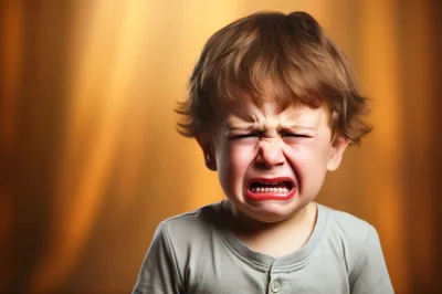 Crying Toddler Boy With Distressed Facial Expression