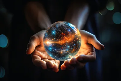 Human Hands Holding A Glowing Celestial Sphere