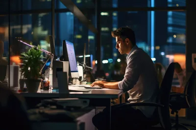 Professional Man Working Late In Modern Office