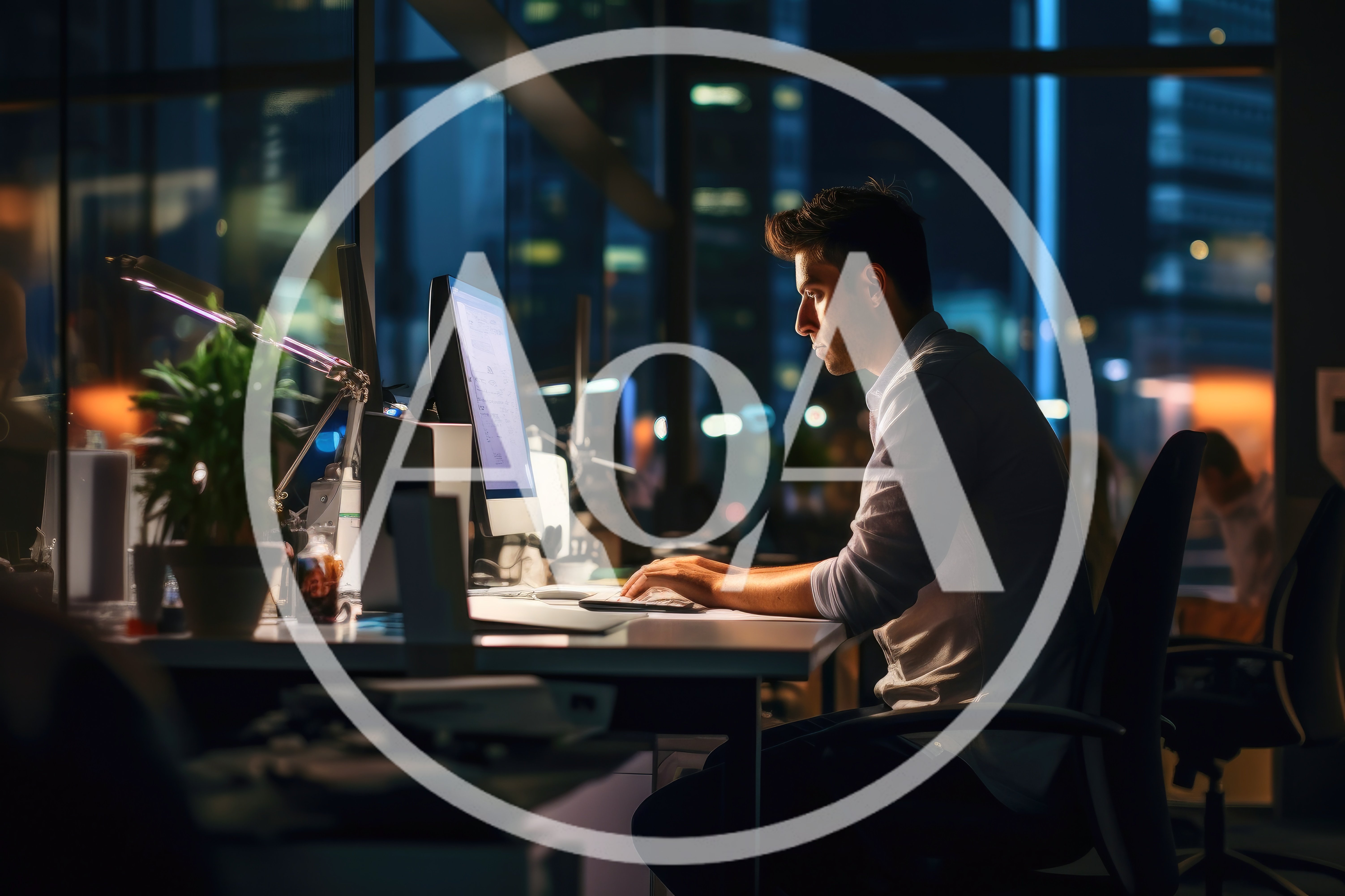 Professional Man Working Late In Modern Office